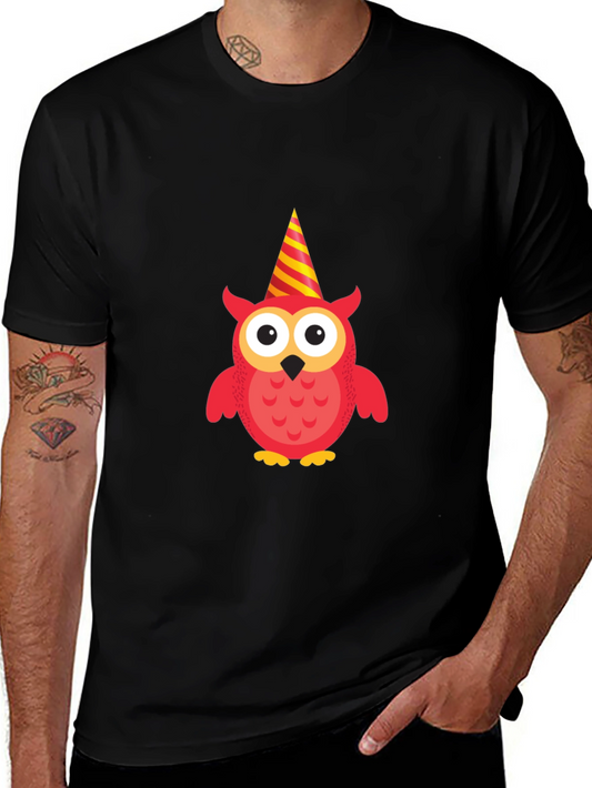 Party Owl Graphic Tee - Black Cotton T-Shirt