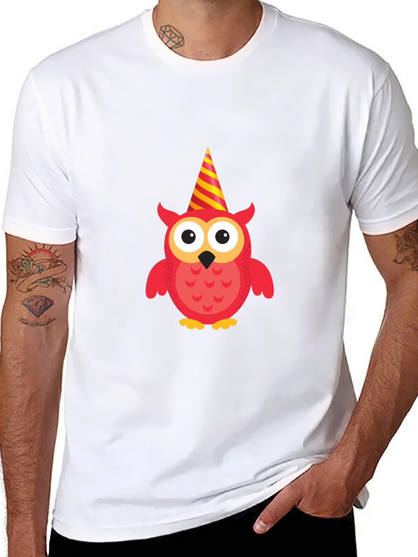 Party Owl Graphic Tee - Black Cotton T-Shirt