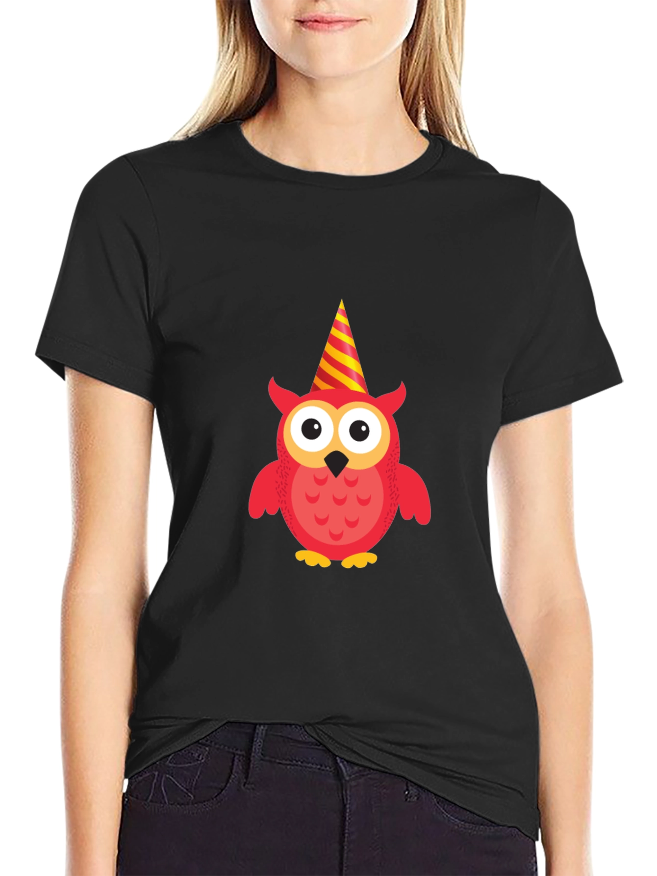 Party Owl Graphic Tee - Black Cotton T-Shirt