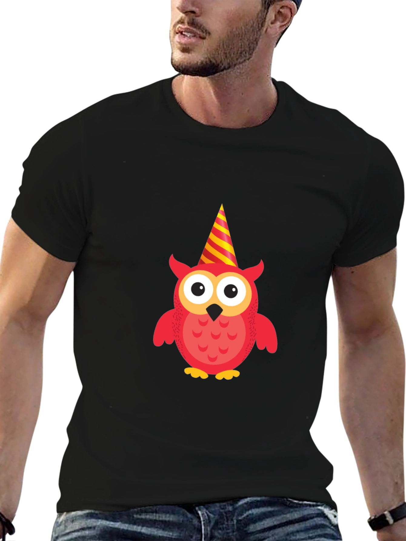 Party Owl Graphic Tee - Black Cotton T-Shirt