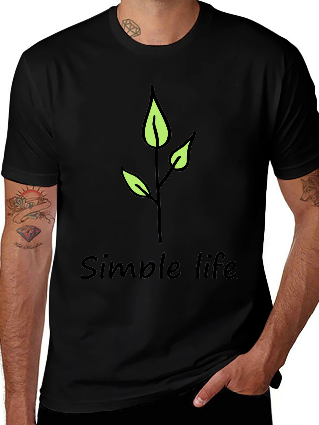 Simple Life Leaf Graphic Black T-Shirt