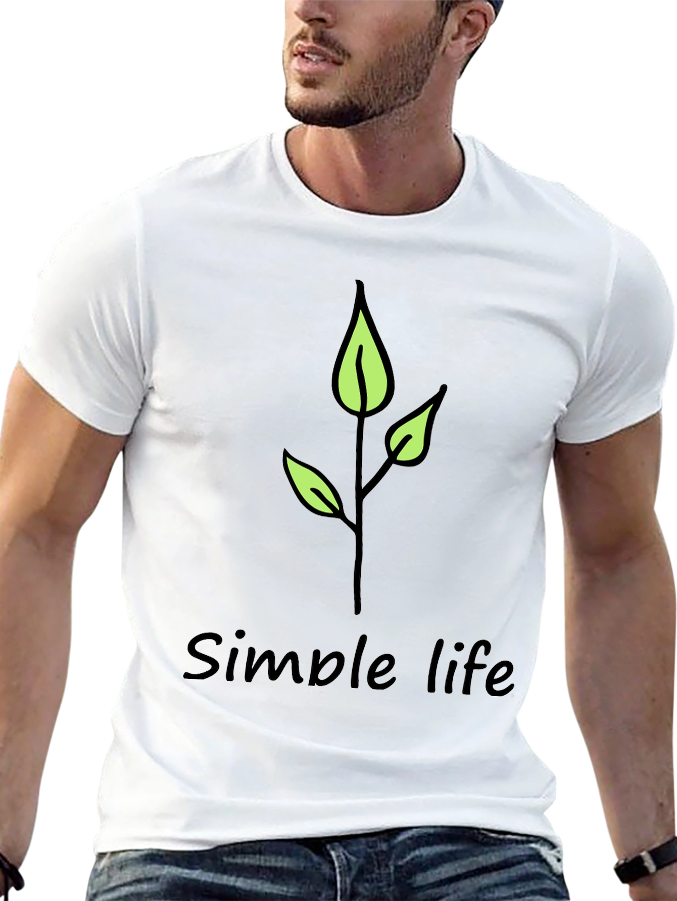 Simple Life Leaf Graphic Black T-Shirt