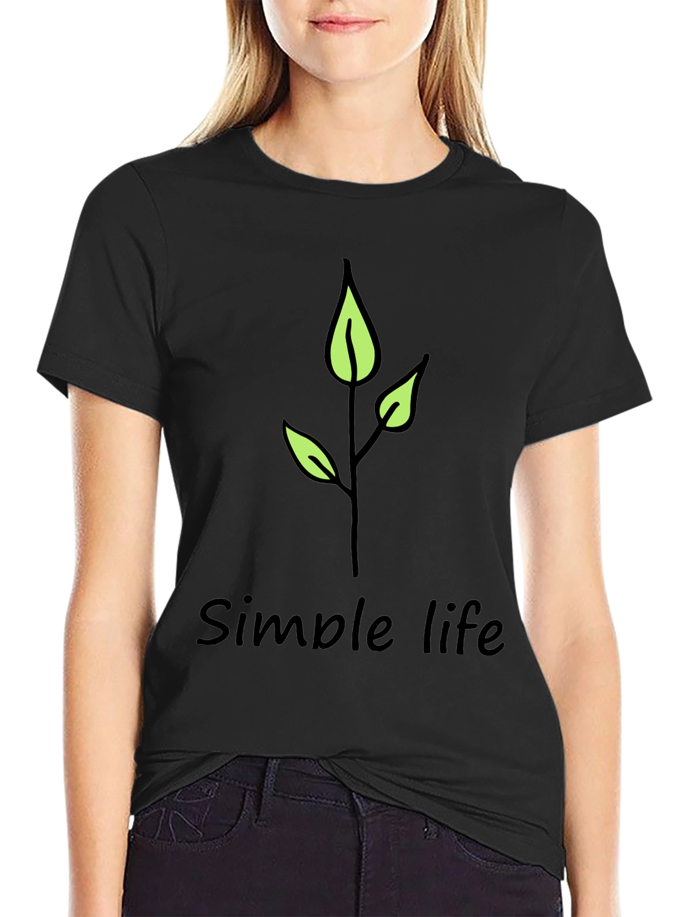 Simple Life Leaf Graphic Black T-Shirt