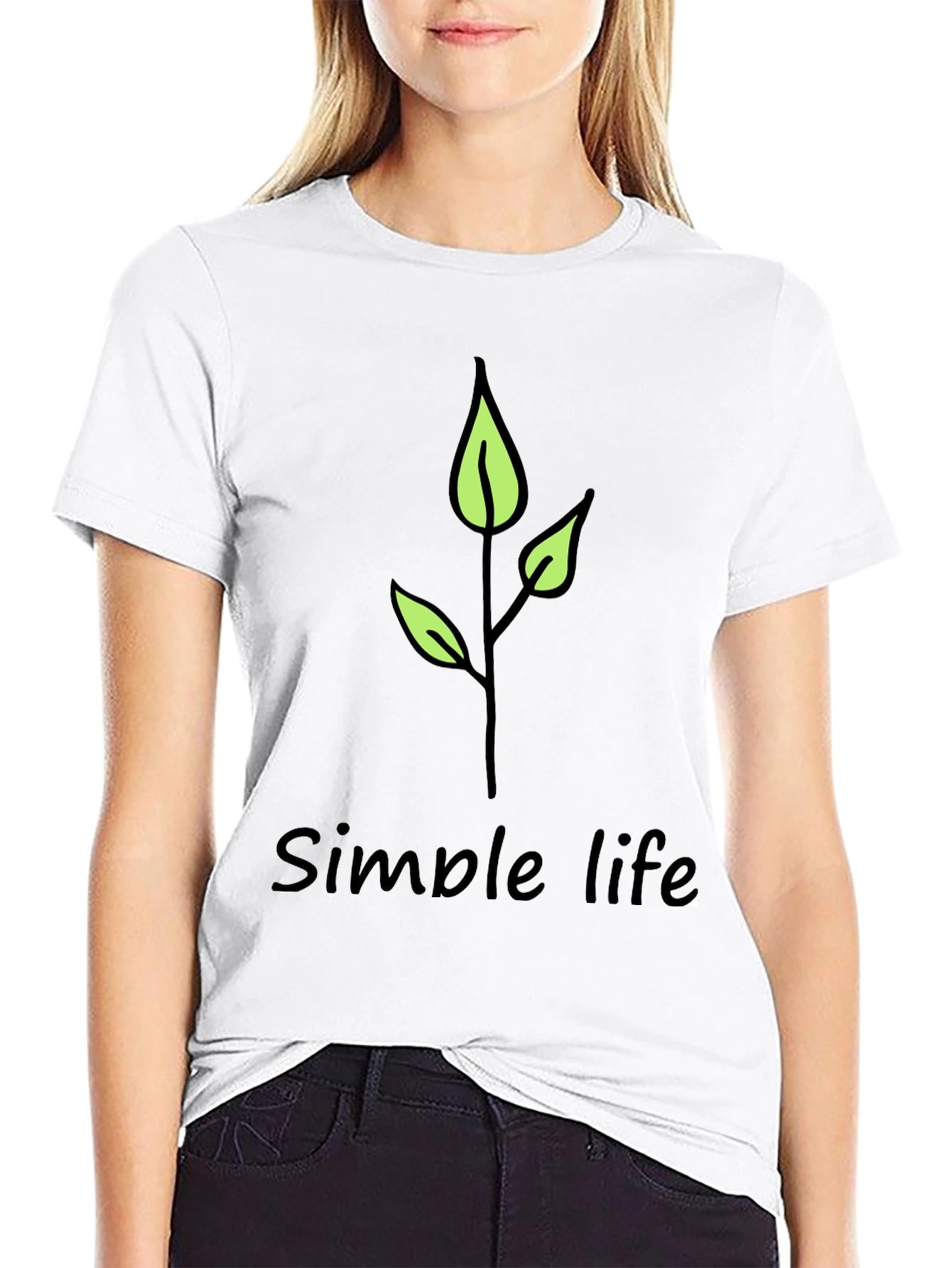 Simple Life Leaf Graphic Black T-Shirt