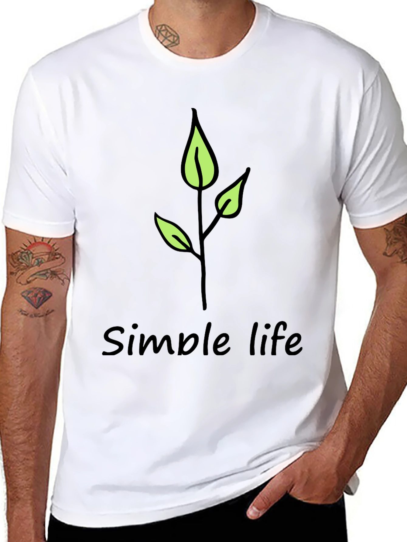 Simple Life Leaf Graphic Black T-Shirt