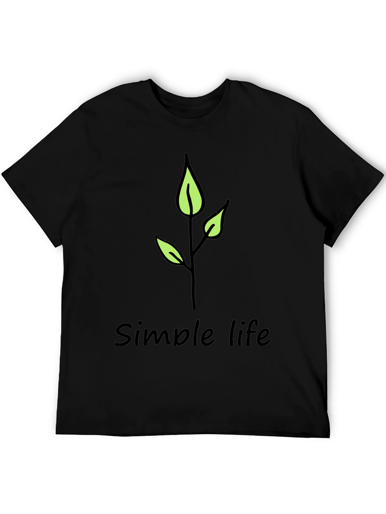Simple Life Leaf Graphic Black T-Shirt