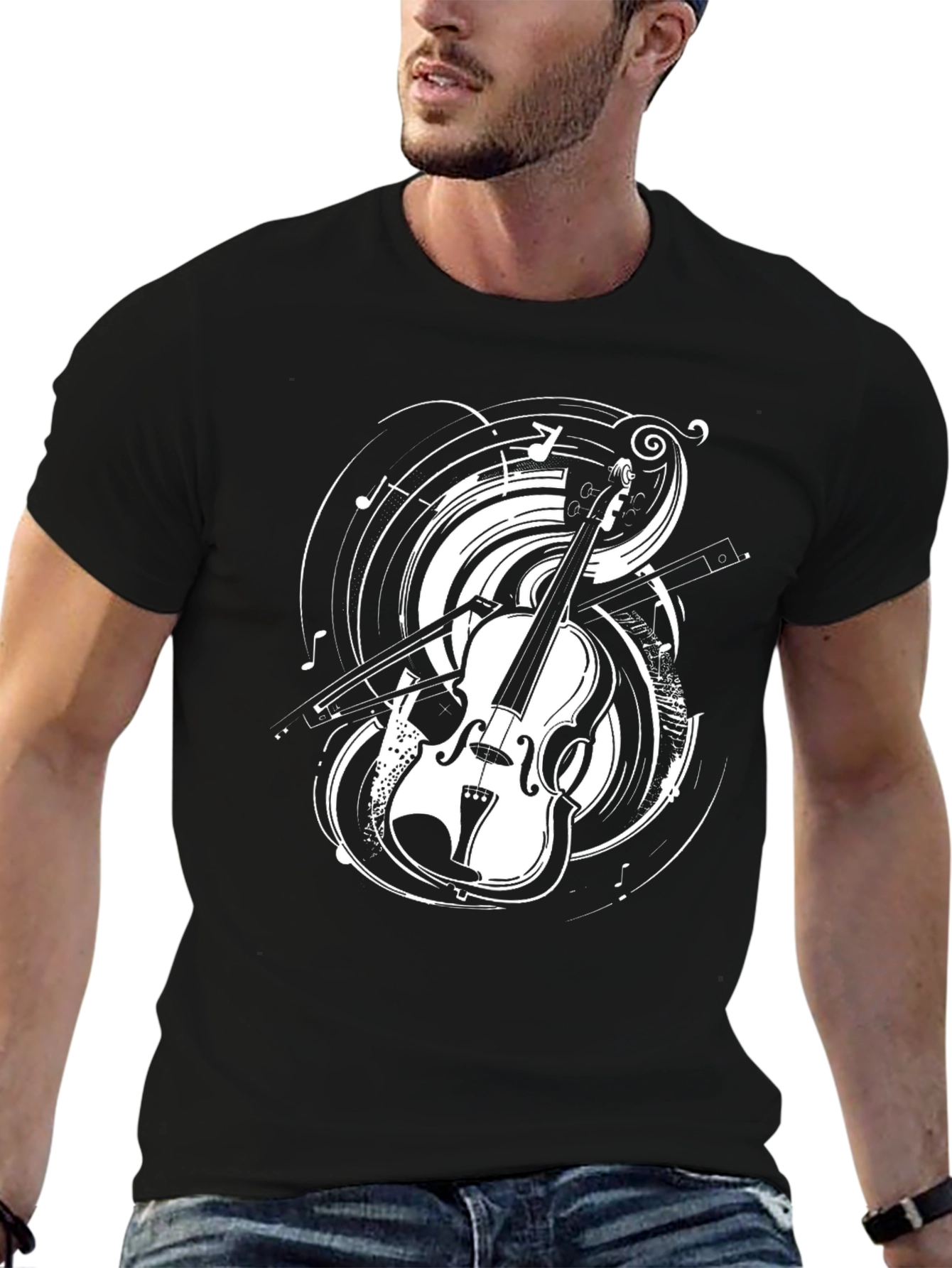 Musical Violin Graphic T-Shirt - Black Cotton Tee