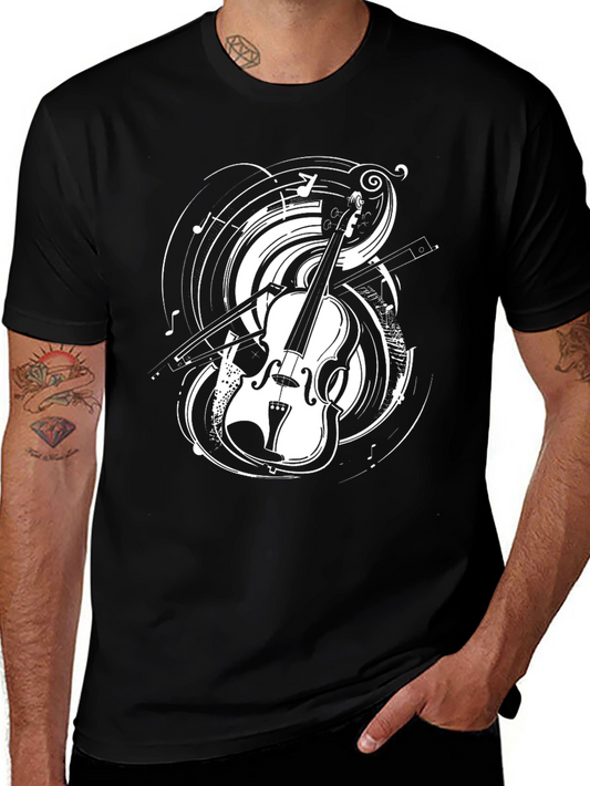 Musical Violin Graphic T-Shirt - Black Cotton Tee