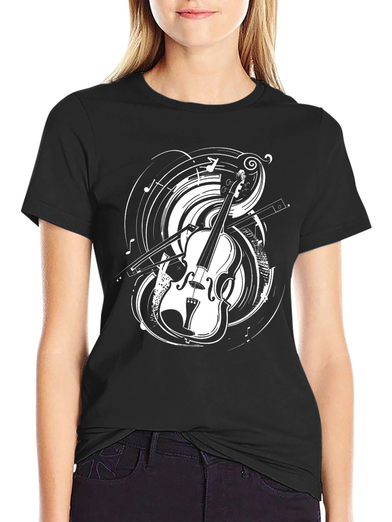 Musical Violin Graphic T-Shirt - Black Cotton Tee