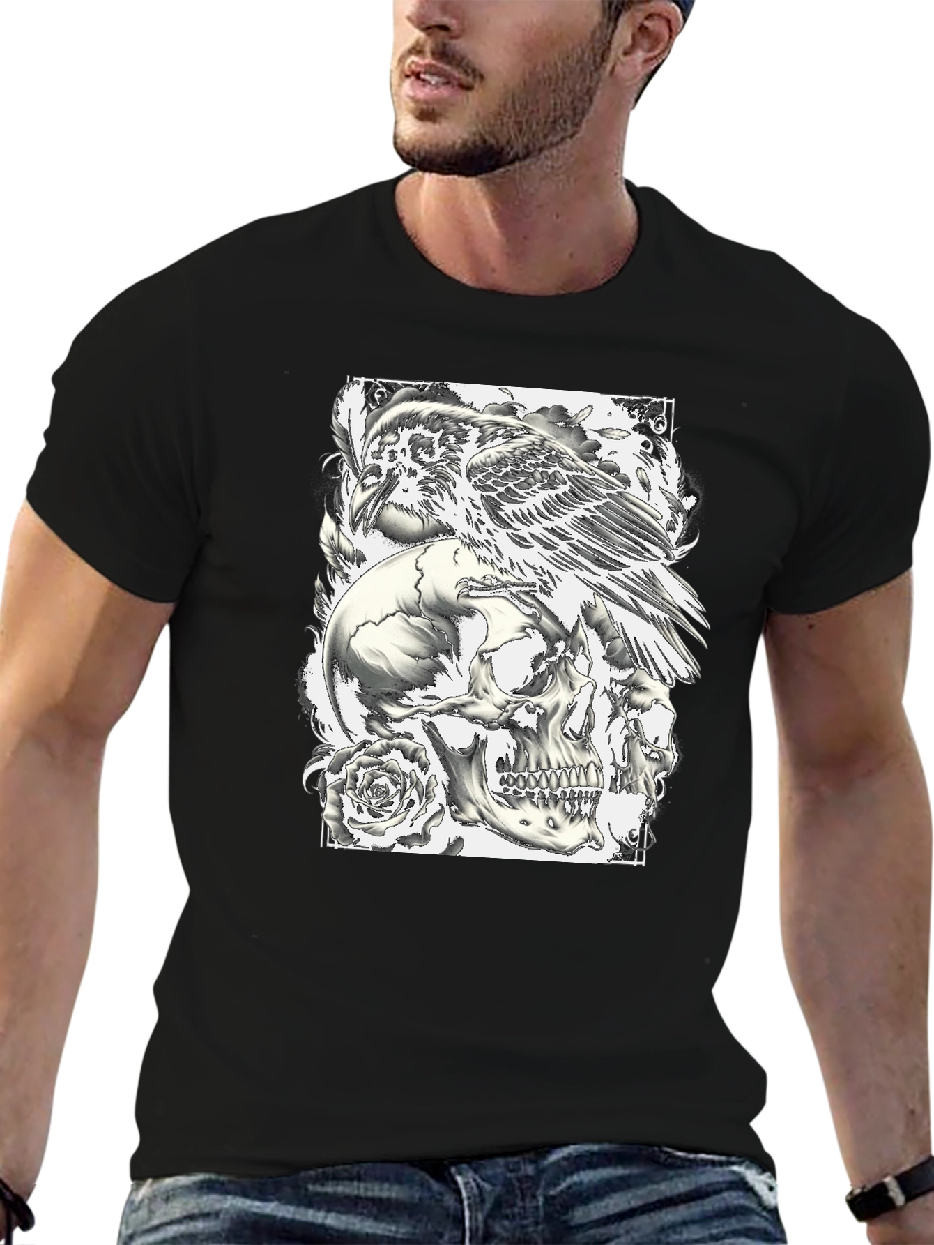Raven Skull Graphic Tee - Dark Style