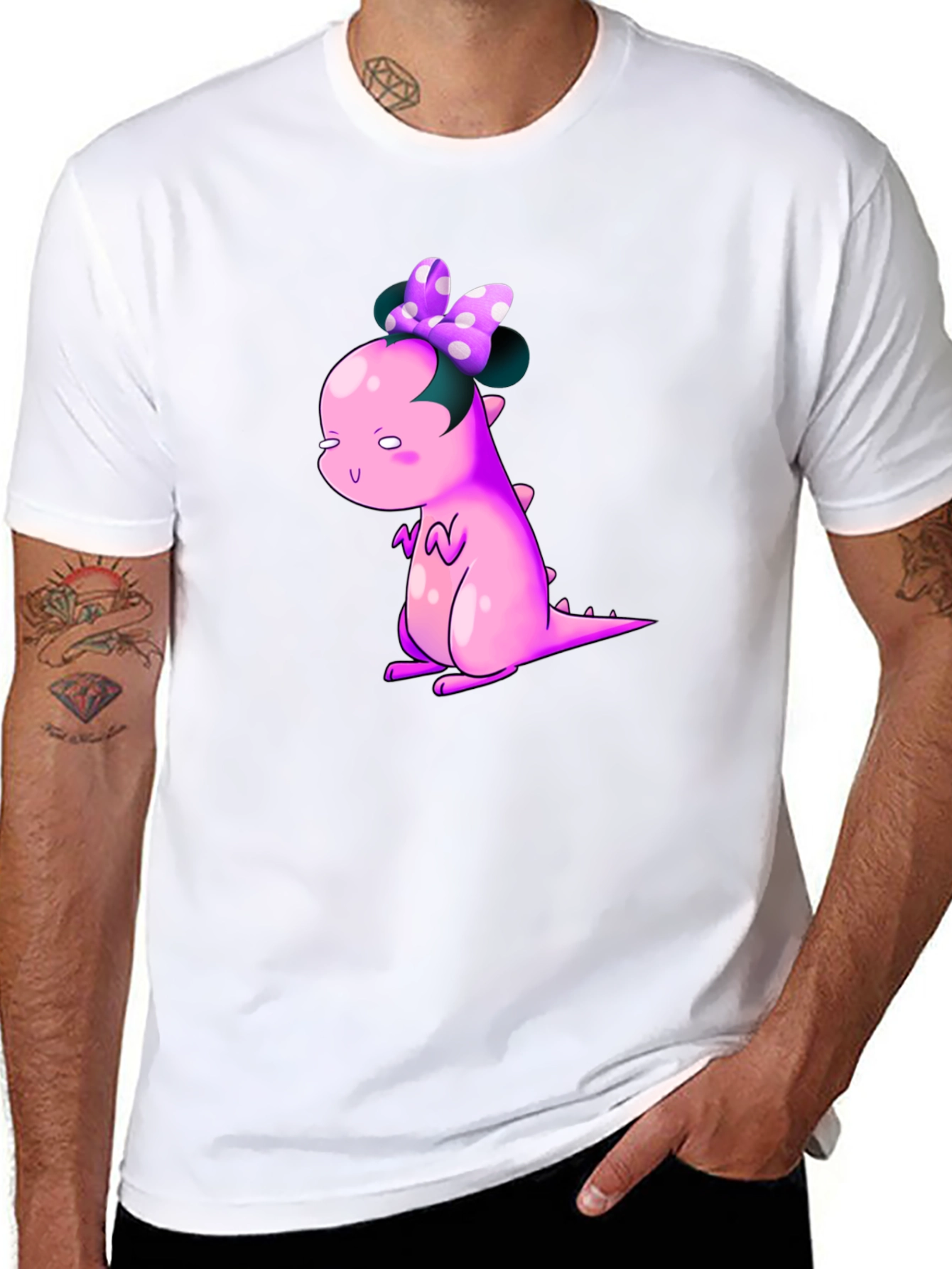 Dino Bow Tee - Cute Cartoon Dinosaur Graphic T-Shirt