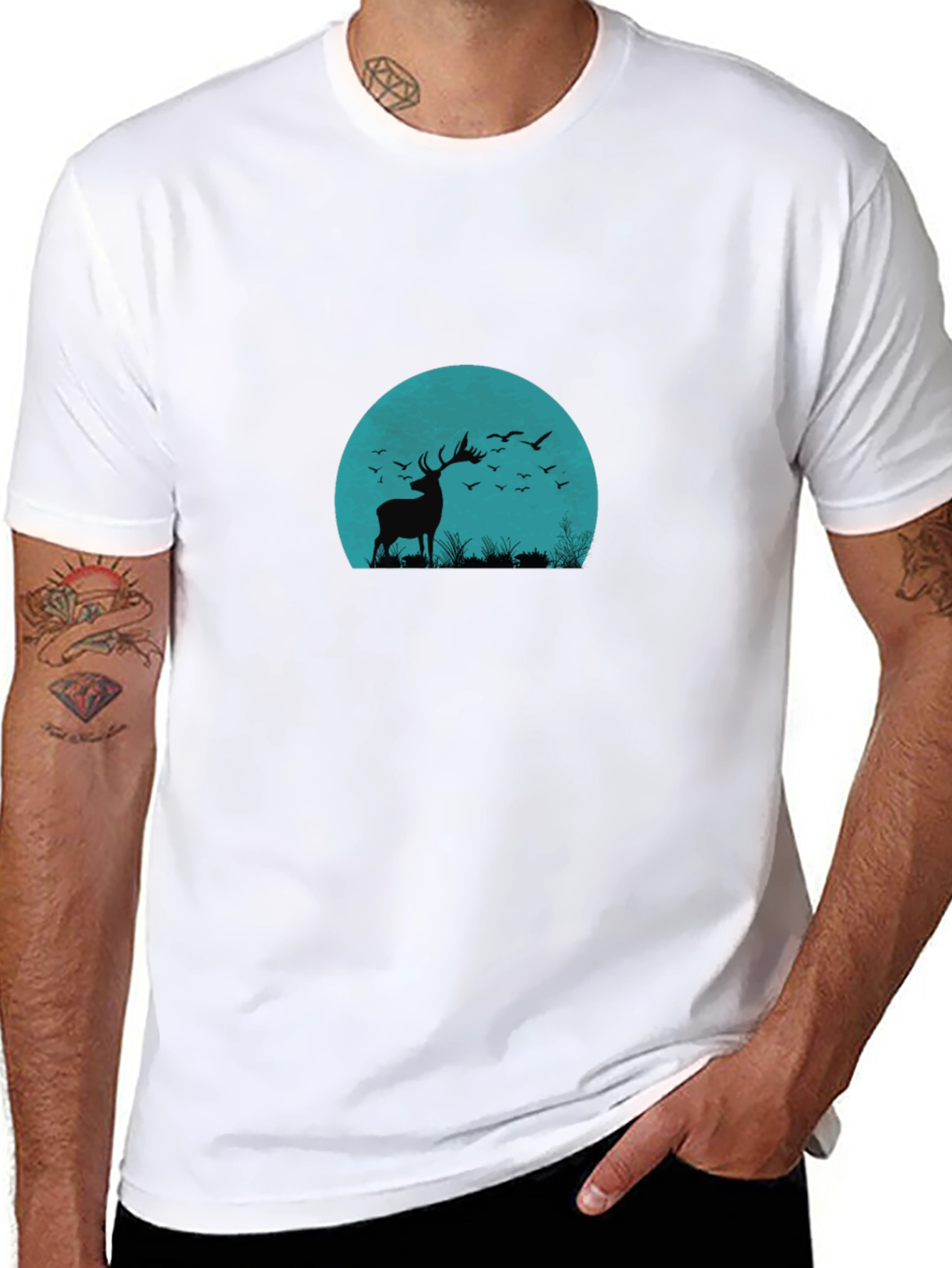 Deer Silhouette Graphic Black T-Shirt