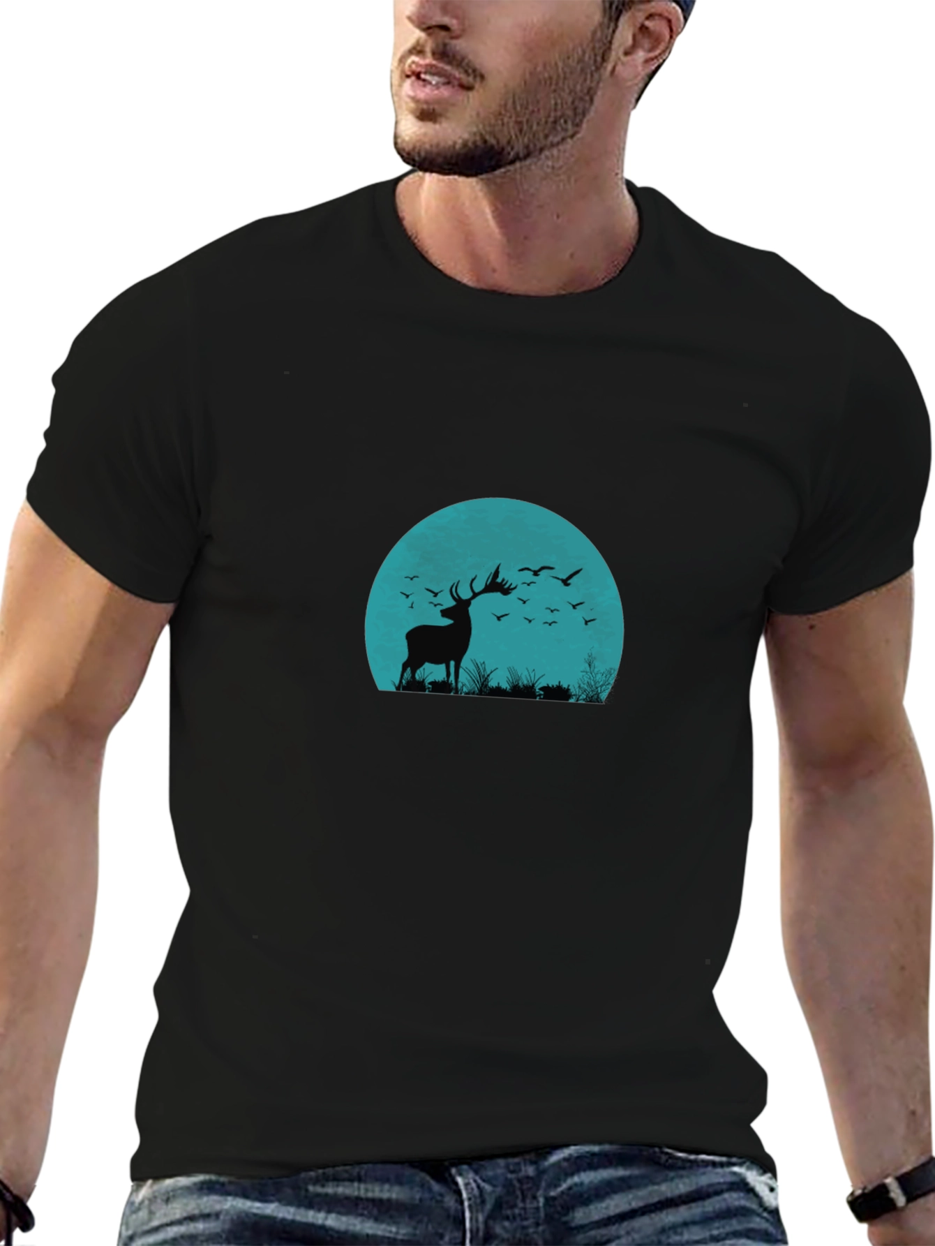 Deer Silhouette Graphic Black T-Shirt