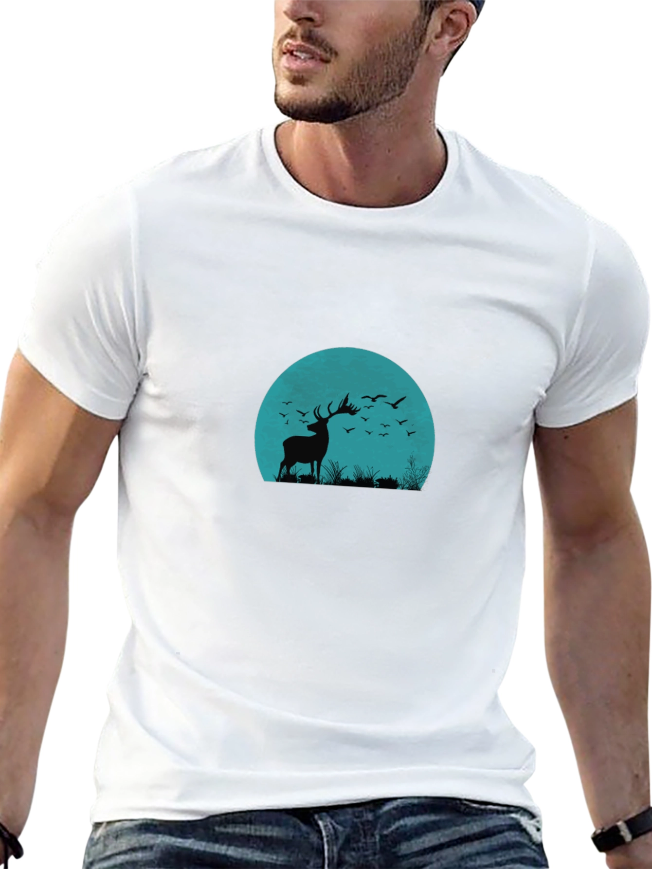 Deer Silhouette Graphic Black T-Shirt