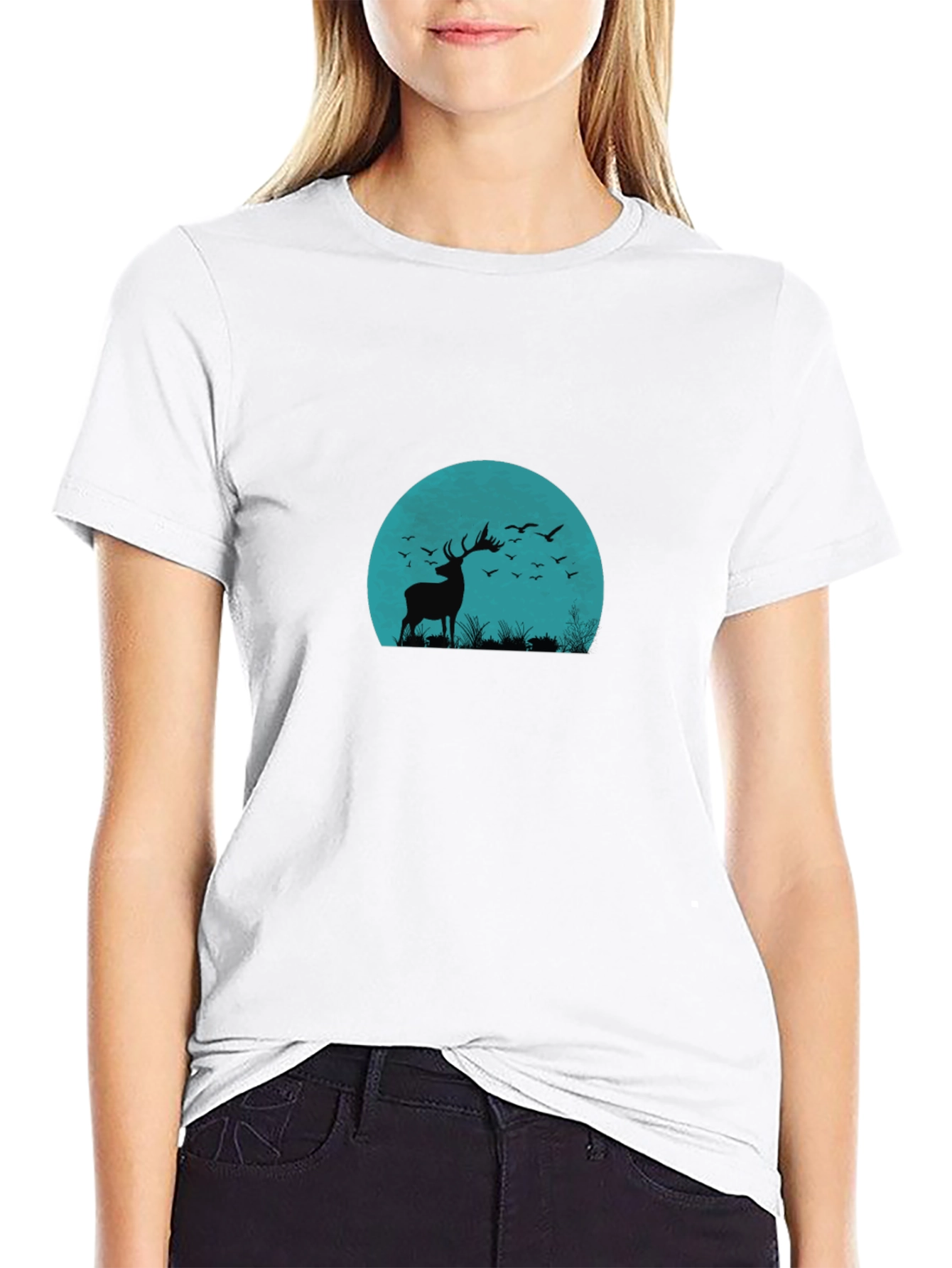 Deer Silhouette Graphic Black T-Shirt