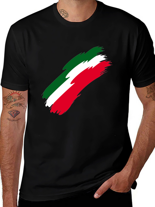 Italian Flag Brushstroke Mens Black T-Shirt