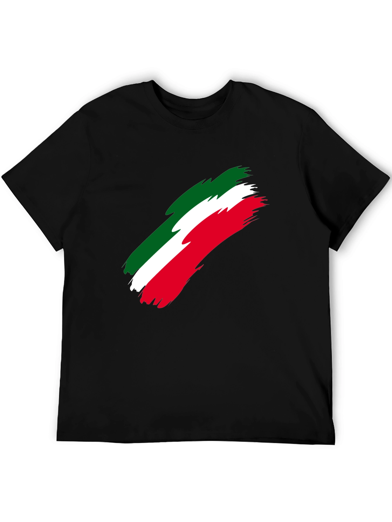 Italian Flag Brushstroke Mens Black T-Shirt