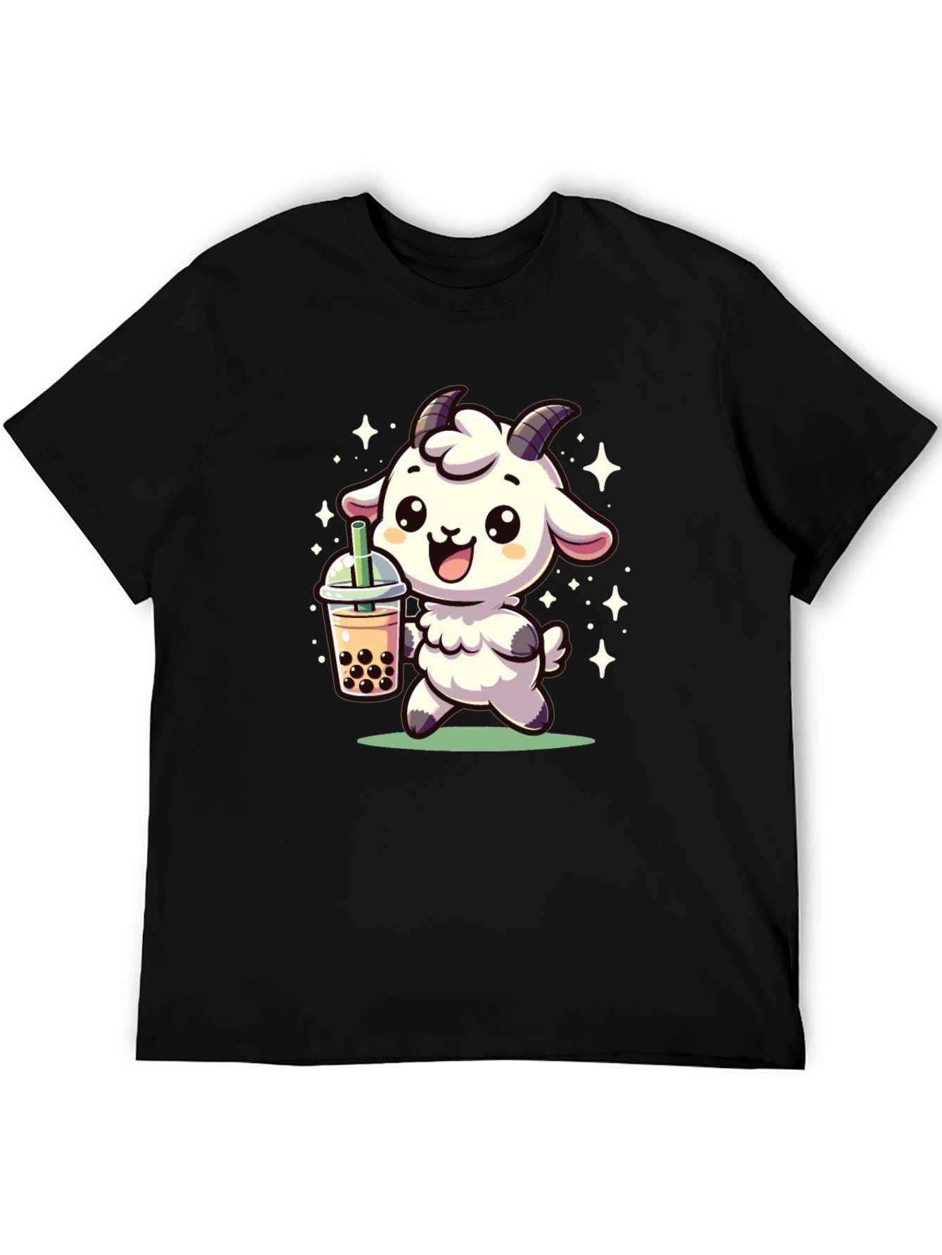 Cute Goat Bubble Tea Black T-Shirt