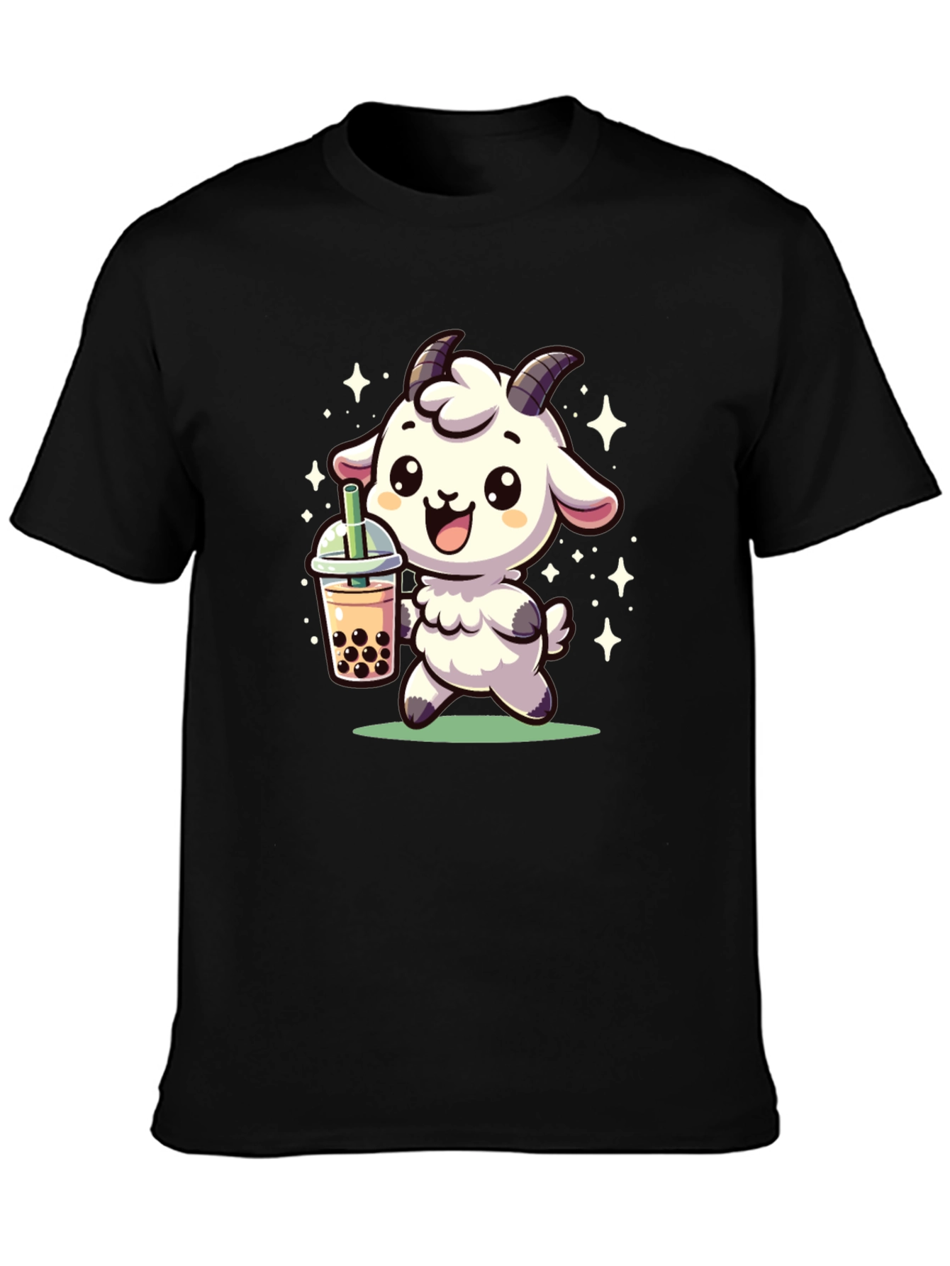 Cute Goat Bubble Tea Black T-Shirt