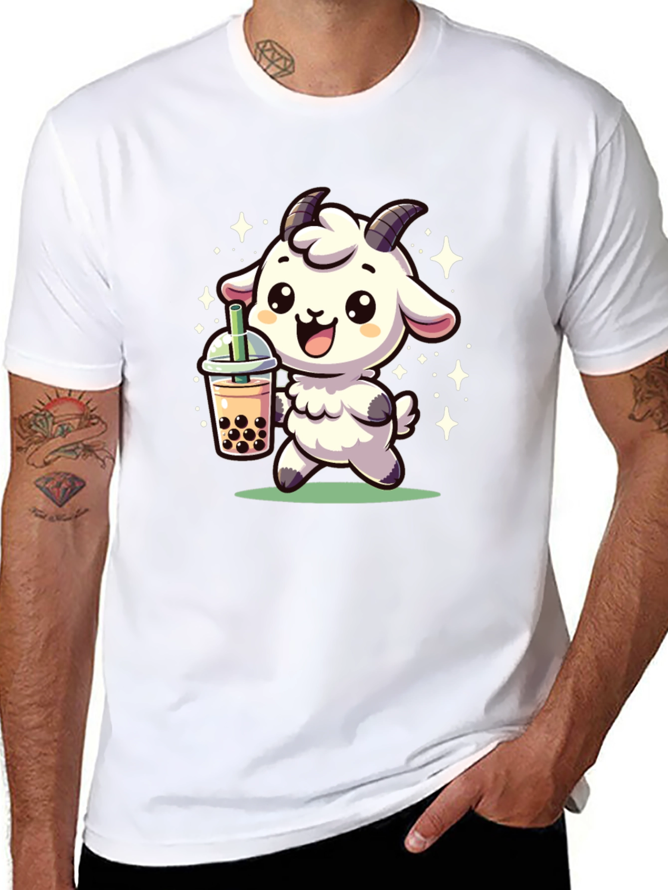 Cute Goat Bubble Tea Black T-Shirt