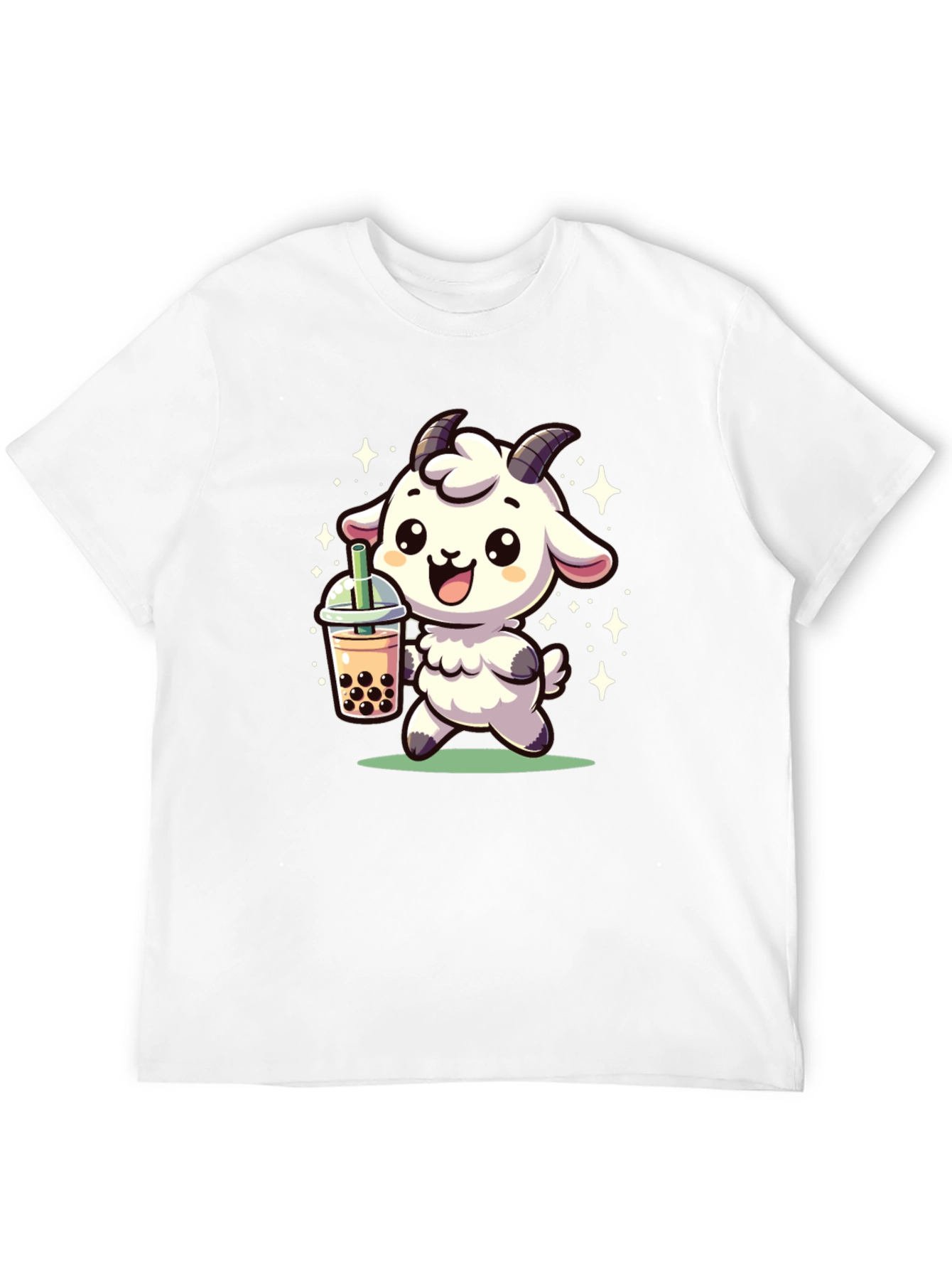 Cute Goat Bubble Tea Black T-Shirt