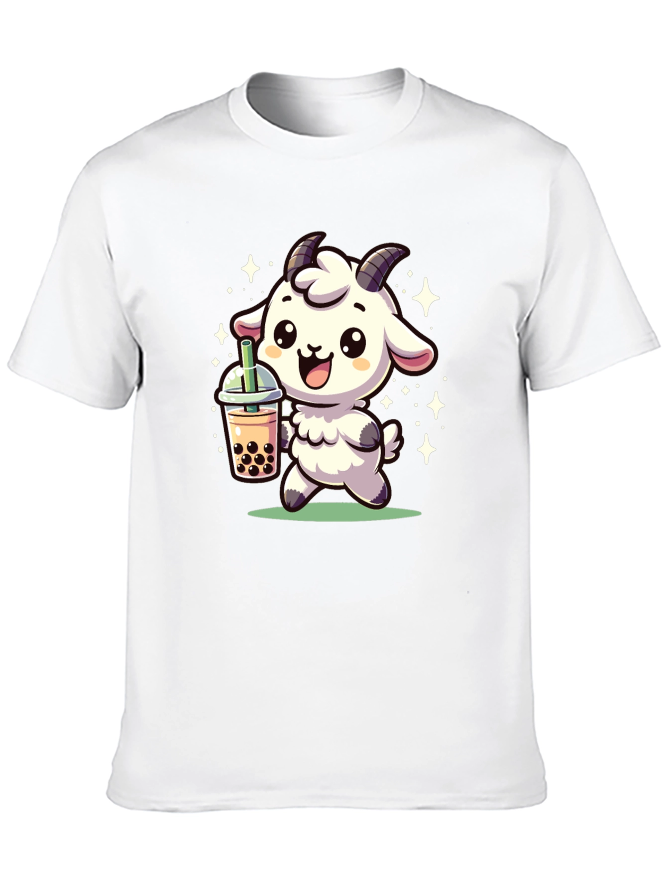 Cute Goat Bubble Tea Black T-Shirt