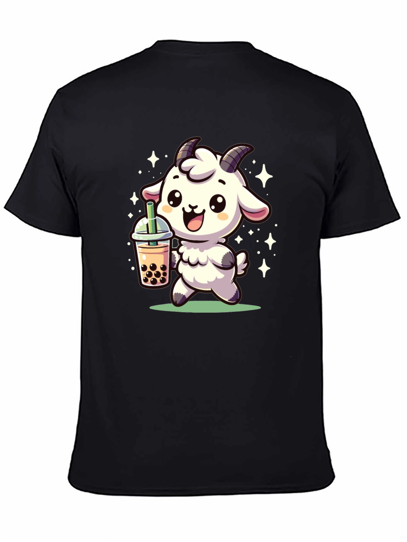 Cute Goat Bubble Tea Black T-Shirt