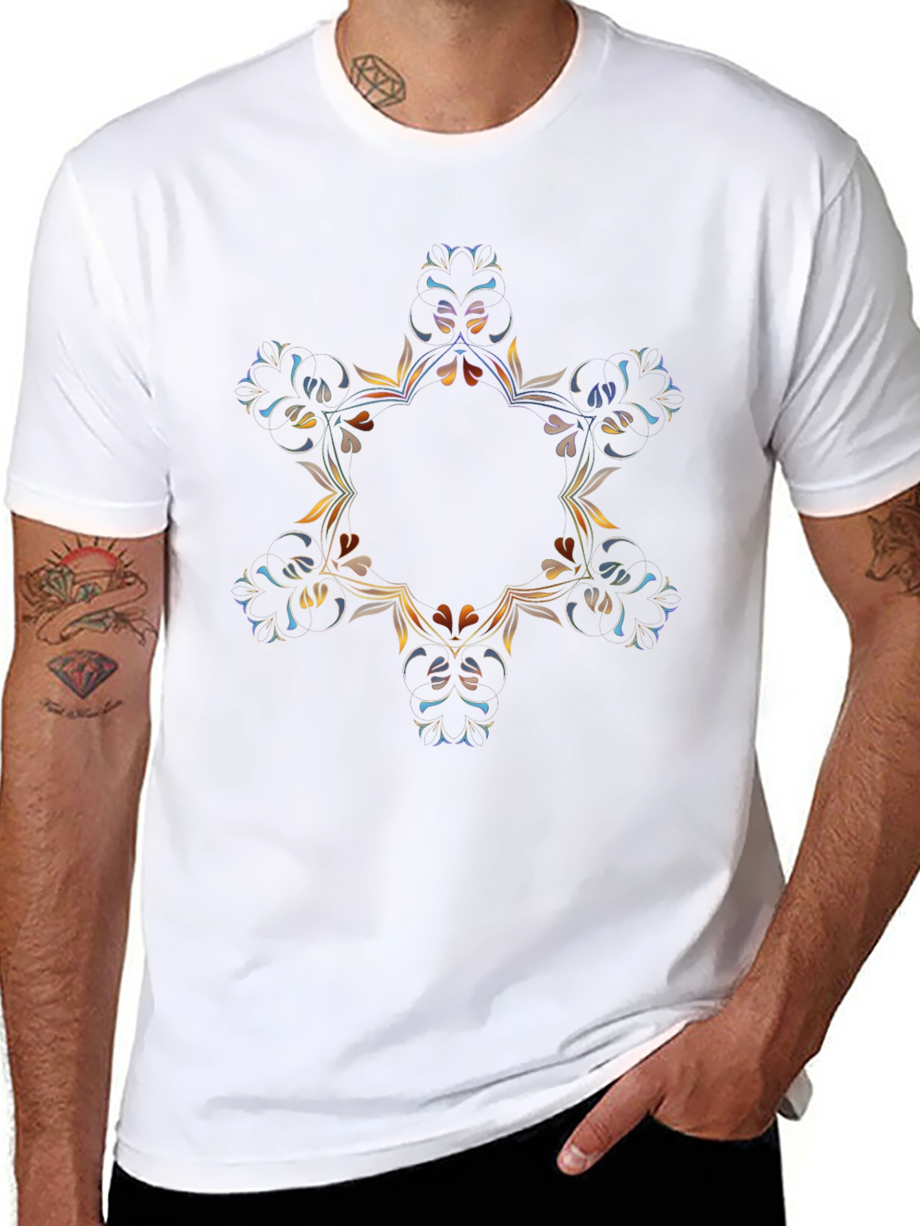 Abstract Floral Mandala Black T-Shirt