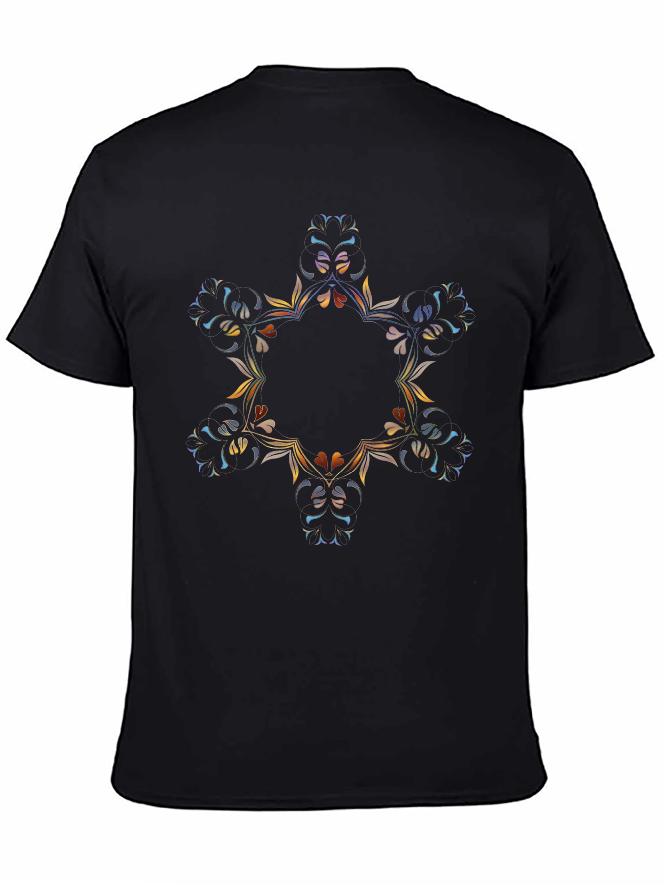 Abstract Floral Mandala Black T-Shirt