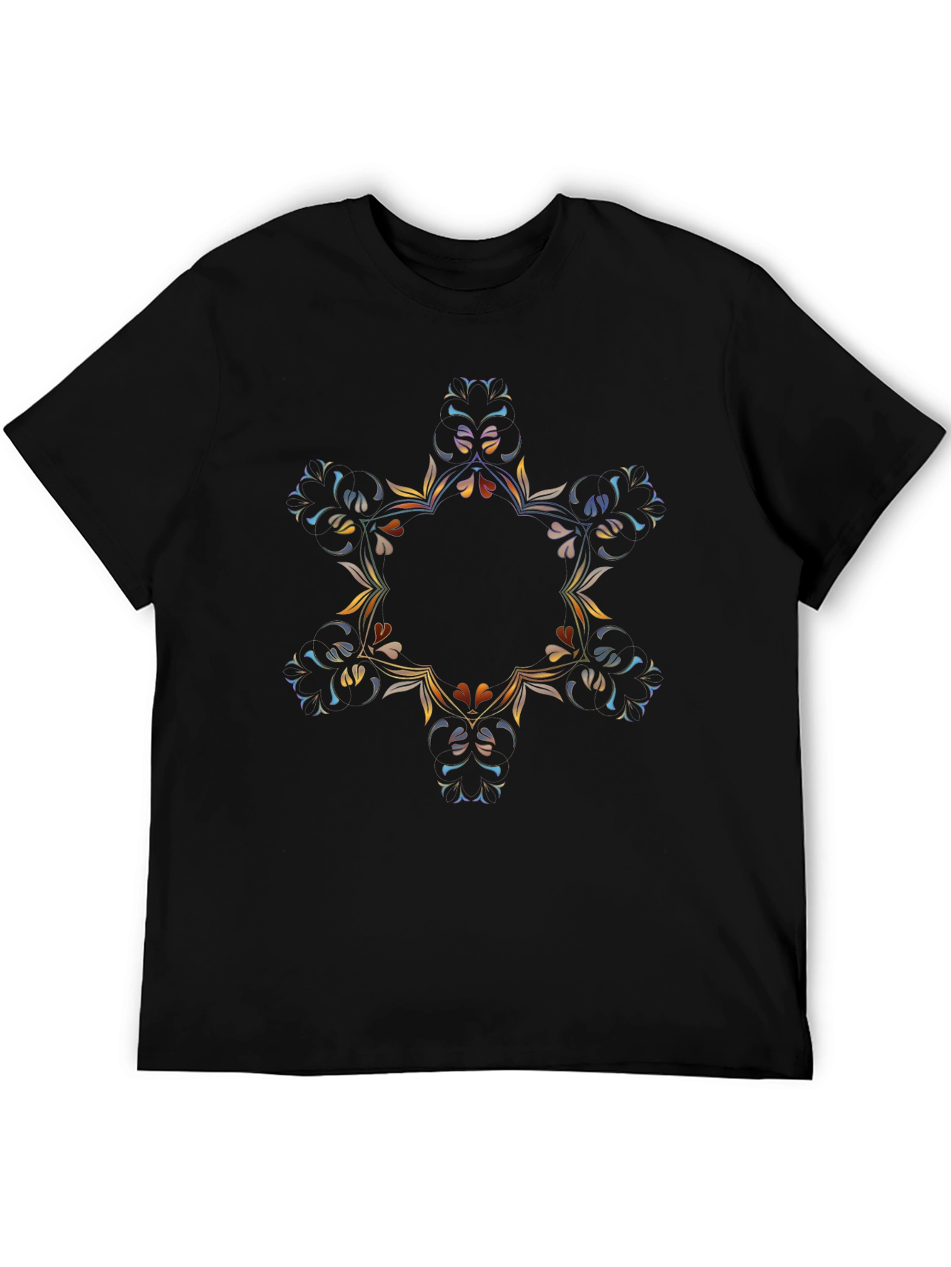 Abstract Floral Mandala Black T-Shirt