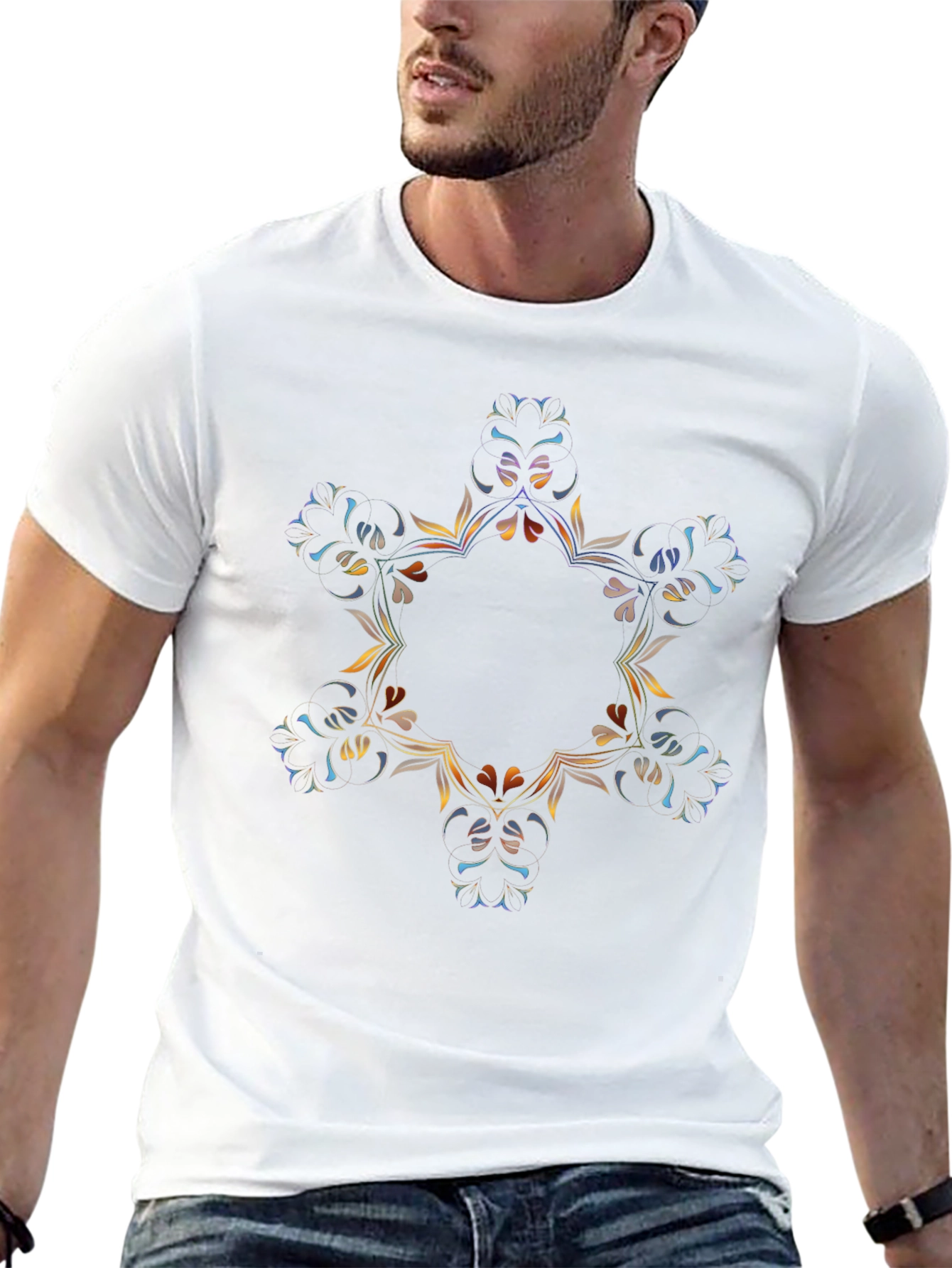 Abstract Floral Mandala Black T-Shirt