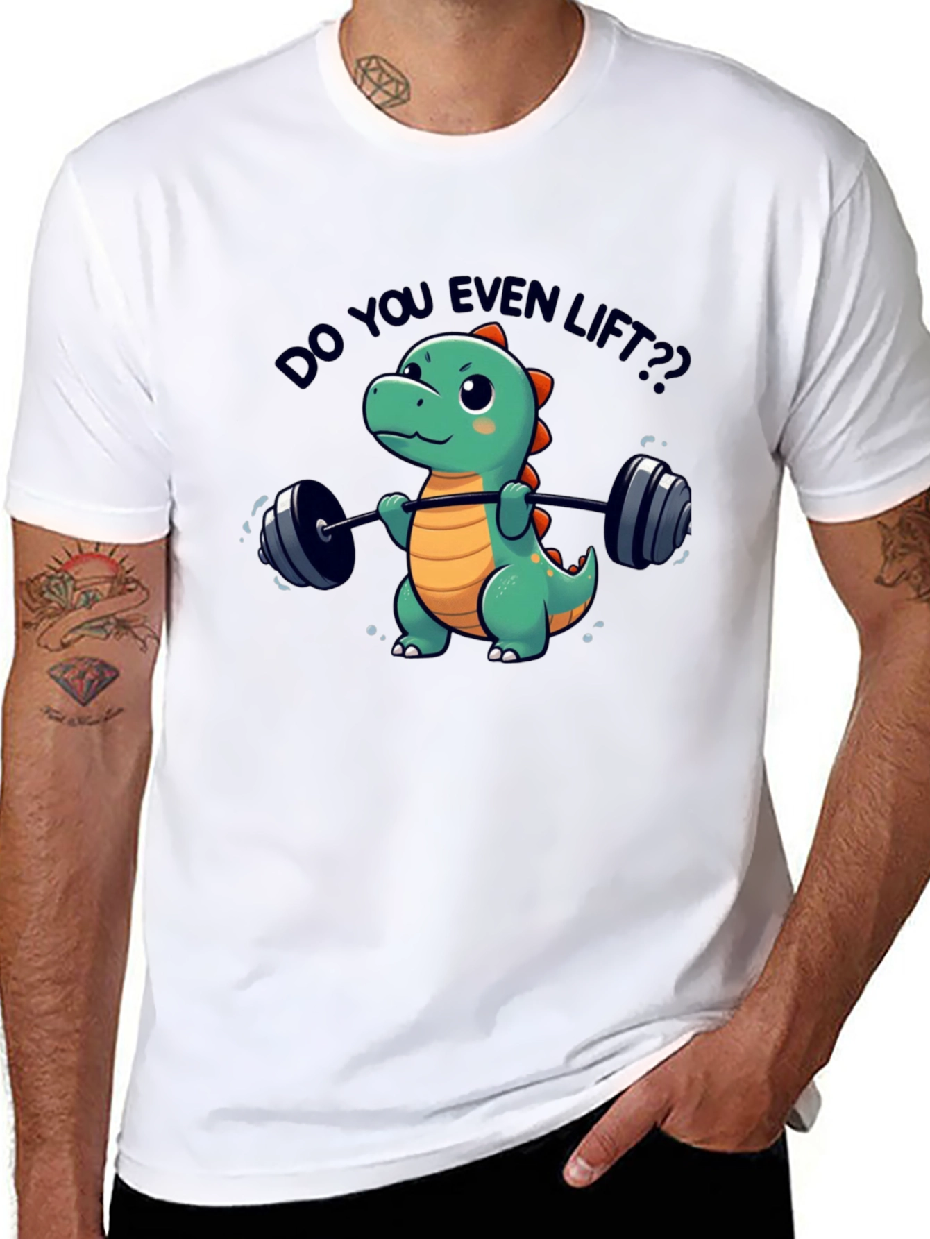Funny Dinosaur Lifting Weights T-Shirt