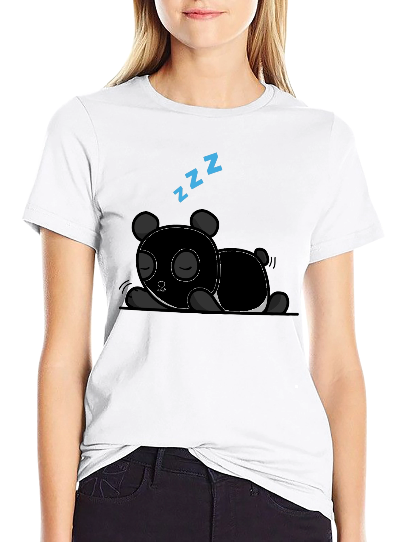 Sleeping Panda Graphic Tee - Black Cotton T-Shirt