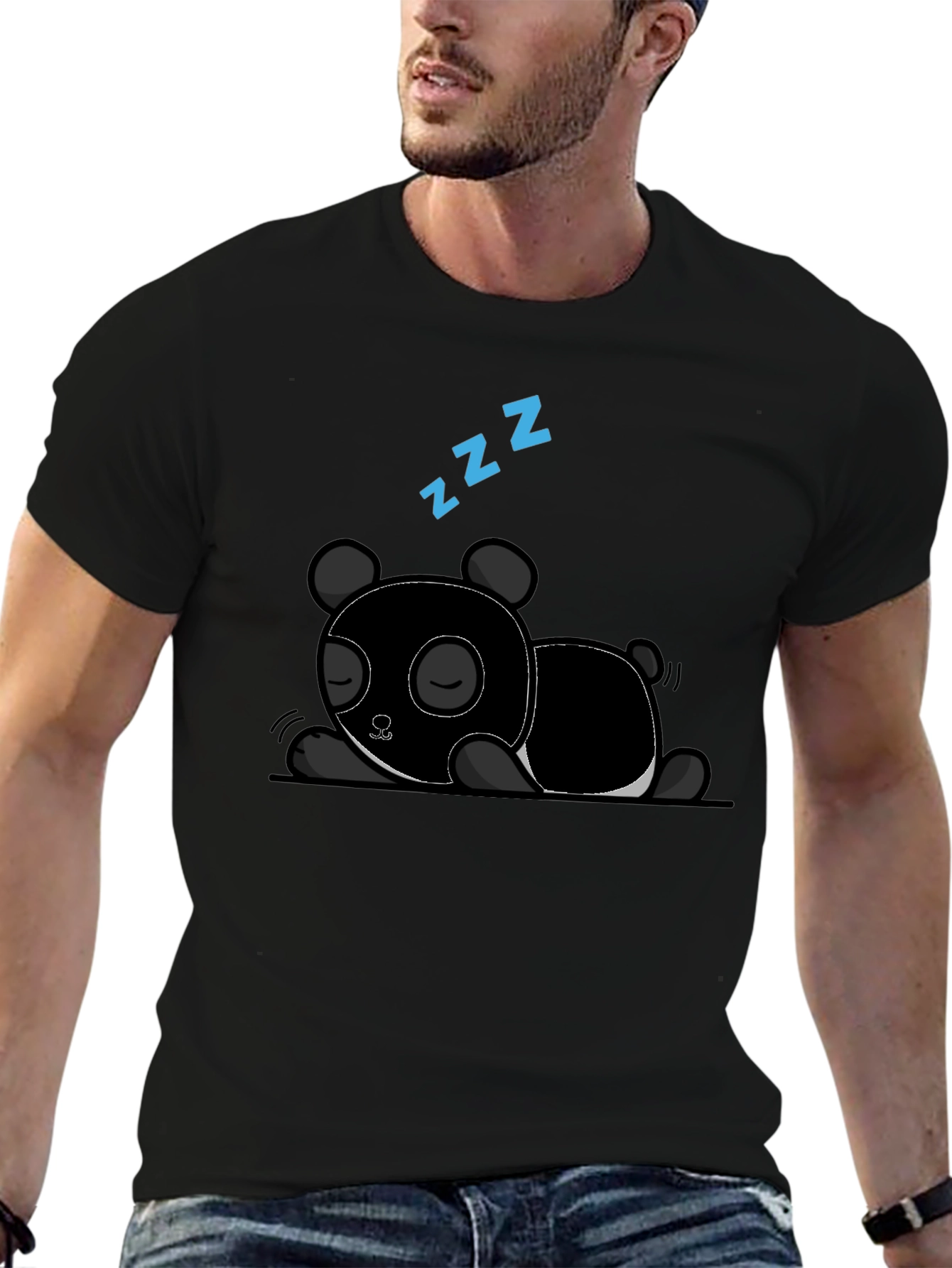 Sleeping Panda Graphic Tee - Black Cotton T-Shirt