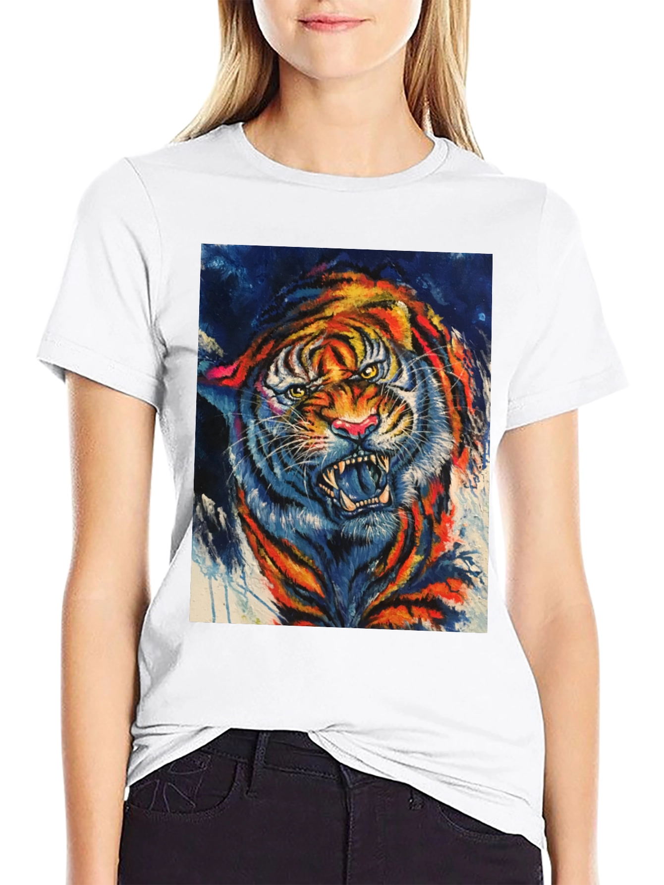 Vibrant Tiger Graphic Tee - Bold Animal Print T-Shirt