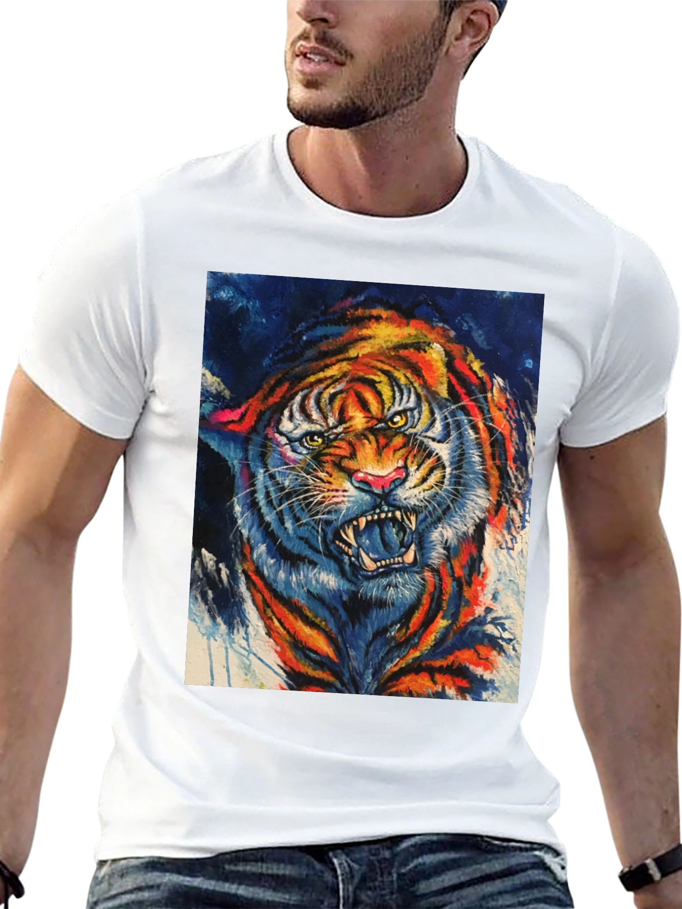 Vibrant Tiger Graphic Tee - Bold Animal Print T-Shirt