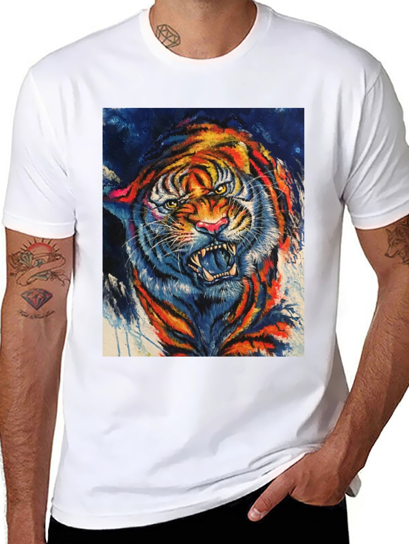 Vibrant Tiger Graphic Tee - Bold Animal Print T-Shirt