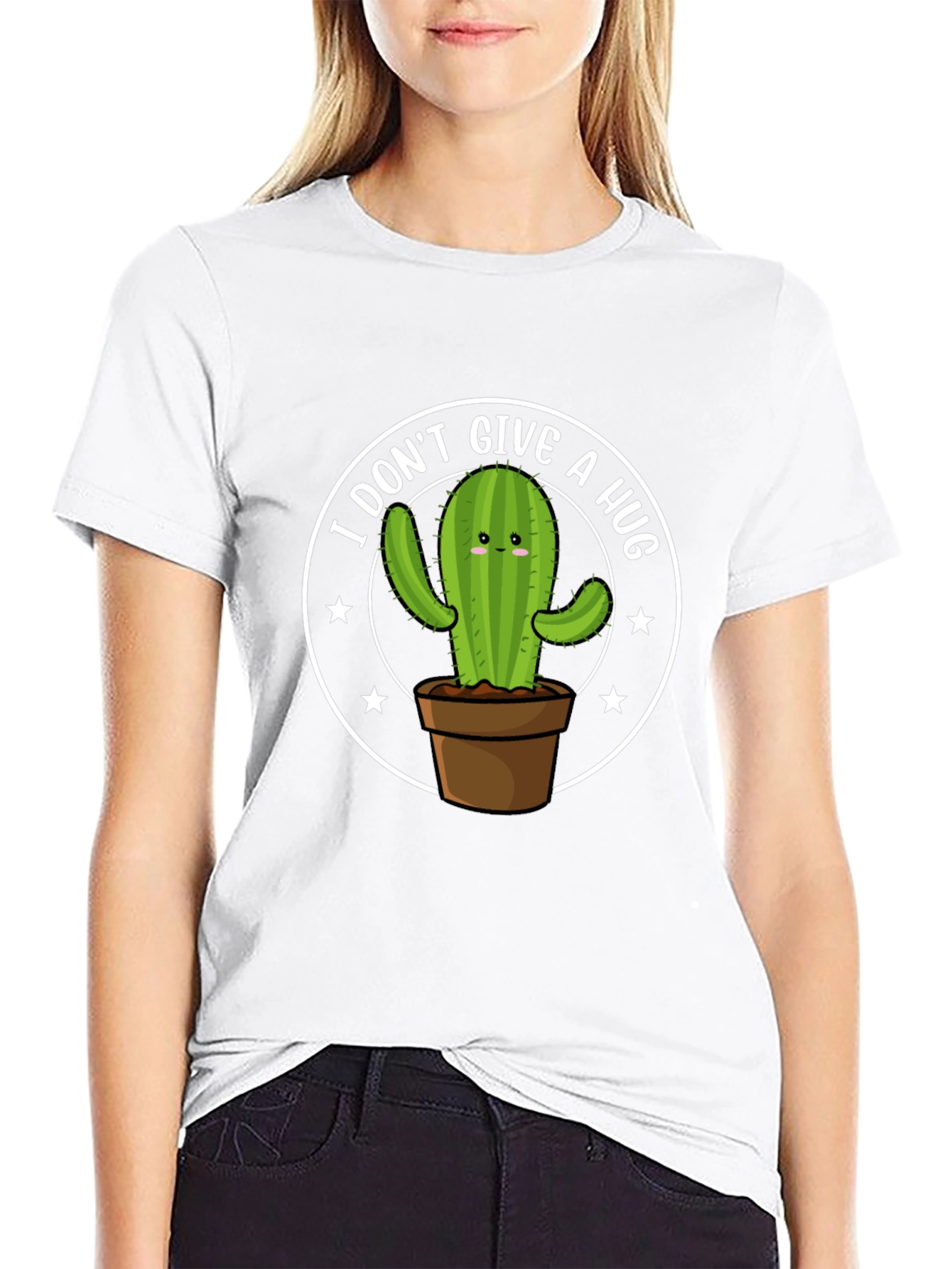 I Dont Give A Hug Cactus Graphic T-Shirt