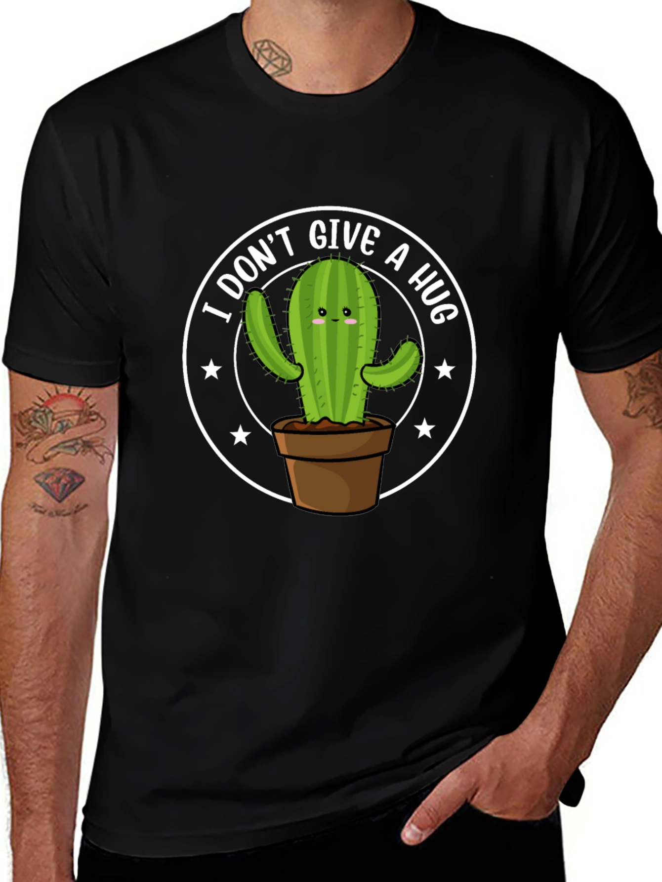 I Dont Give A Hug Cactus Graphic T-Shirt
