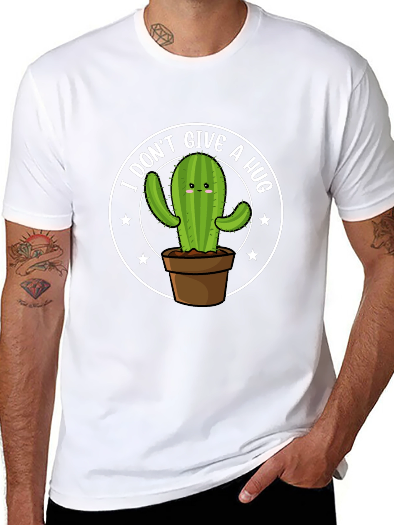 I Dont Give A Hug Cactus Graphic T-Shirt