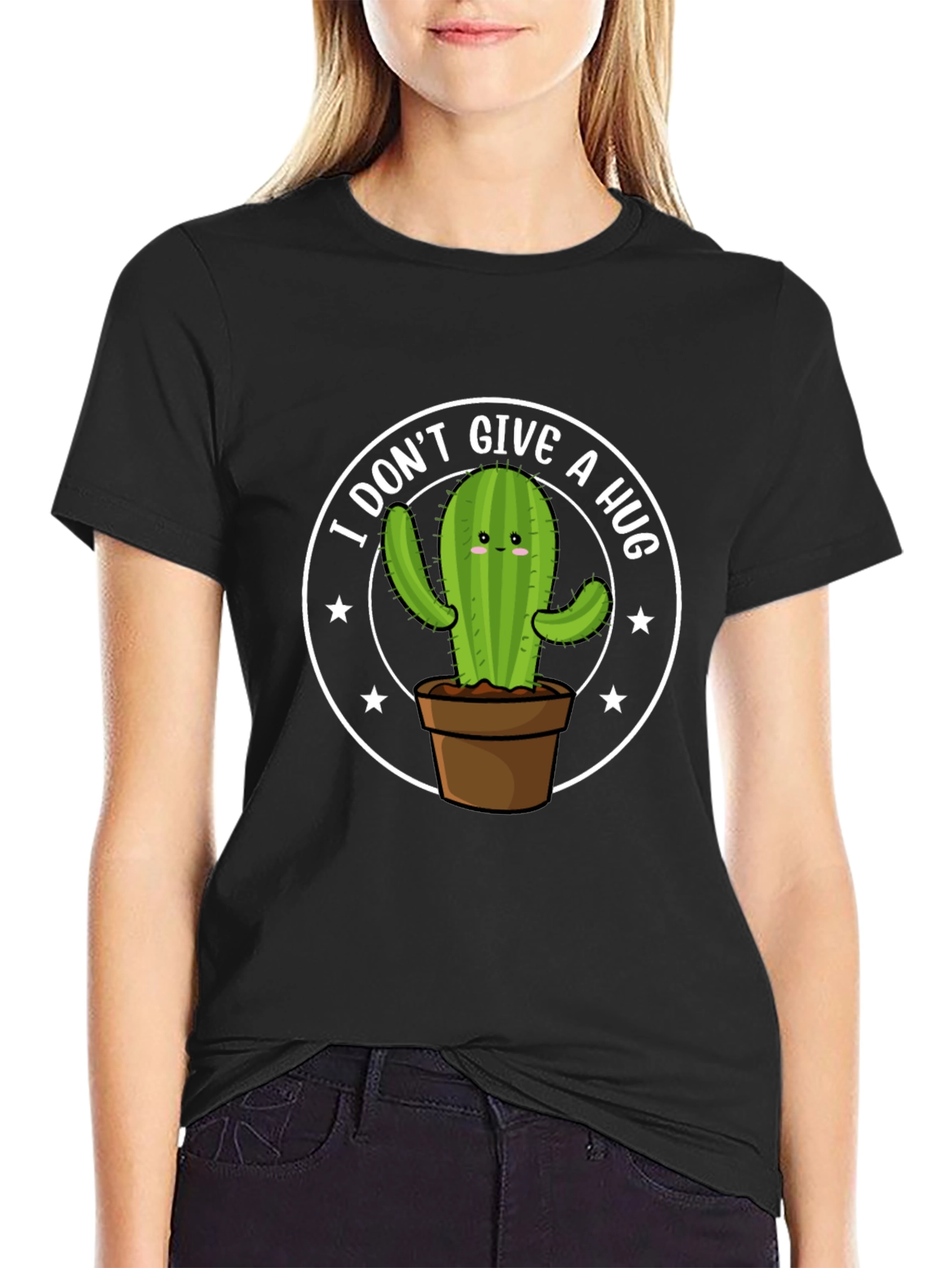 I Dont Give A Hug Cactus Graphic T-Shirt