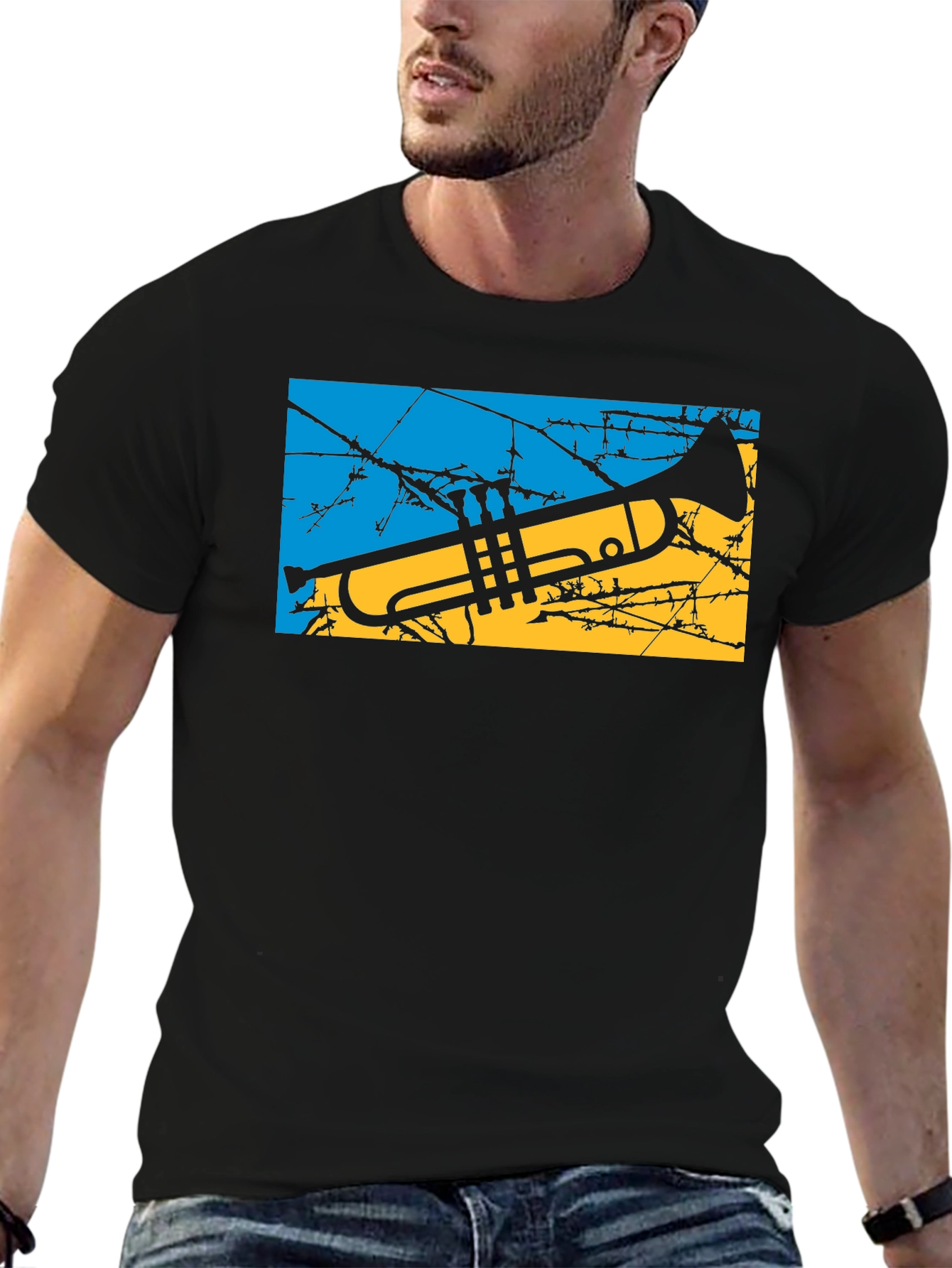 Ukraine Flag Trumpet Graphic Tee