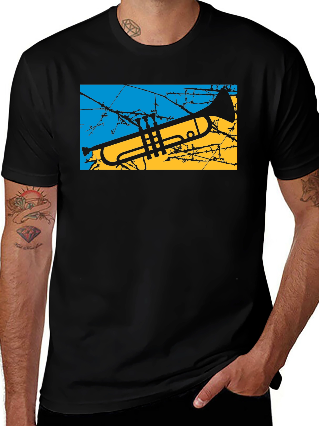 Ukraine Flag Trumpet Graphic Tee