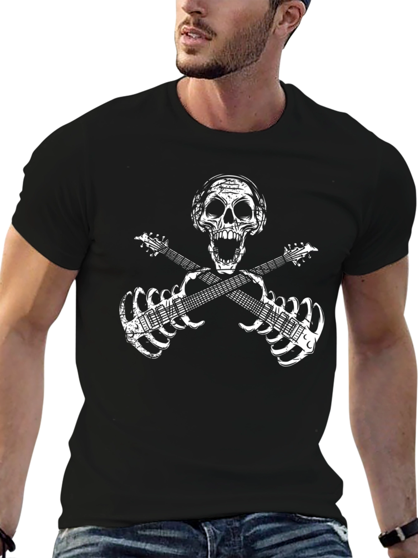 Skull Guitar Skeleton Rock Band T-Shirt