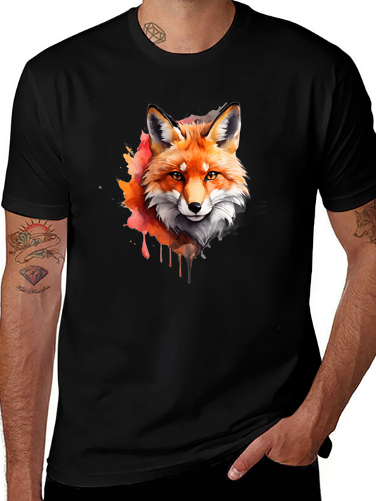 Fox Watercolor Graphic Tee - Stylish Mens Black T-Shirt