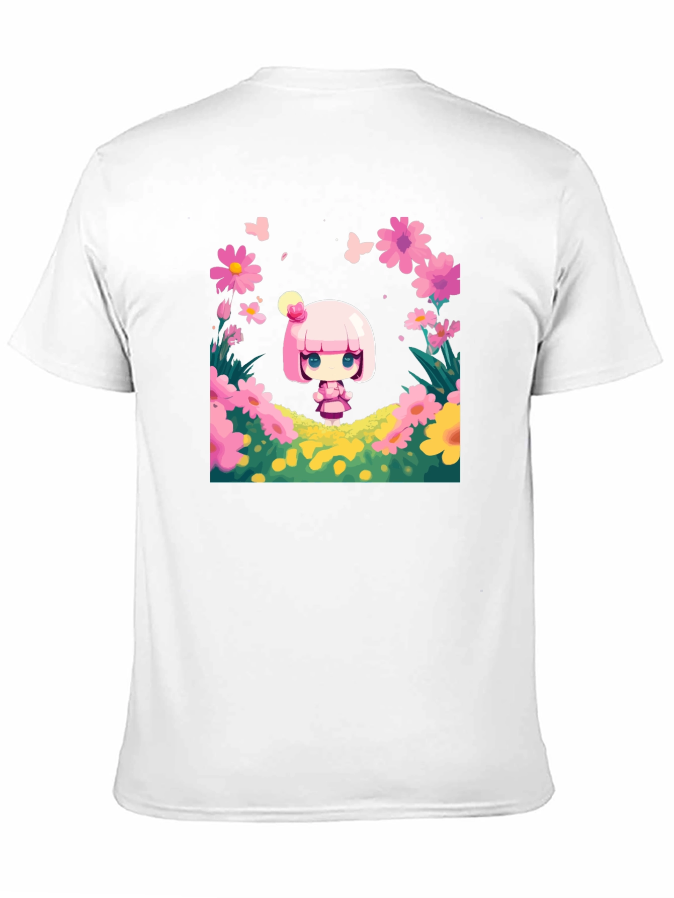 Cute Cartoon Girl Floral T-Shirt
