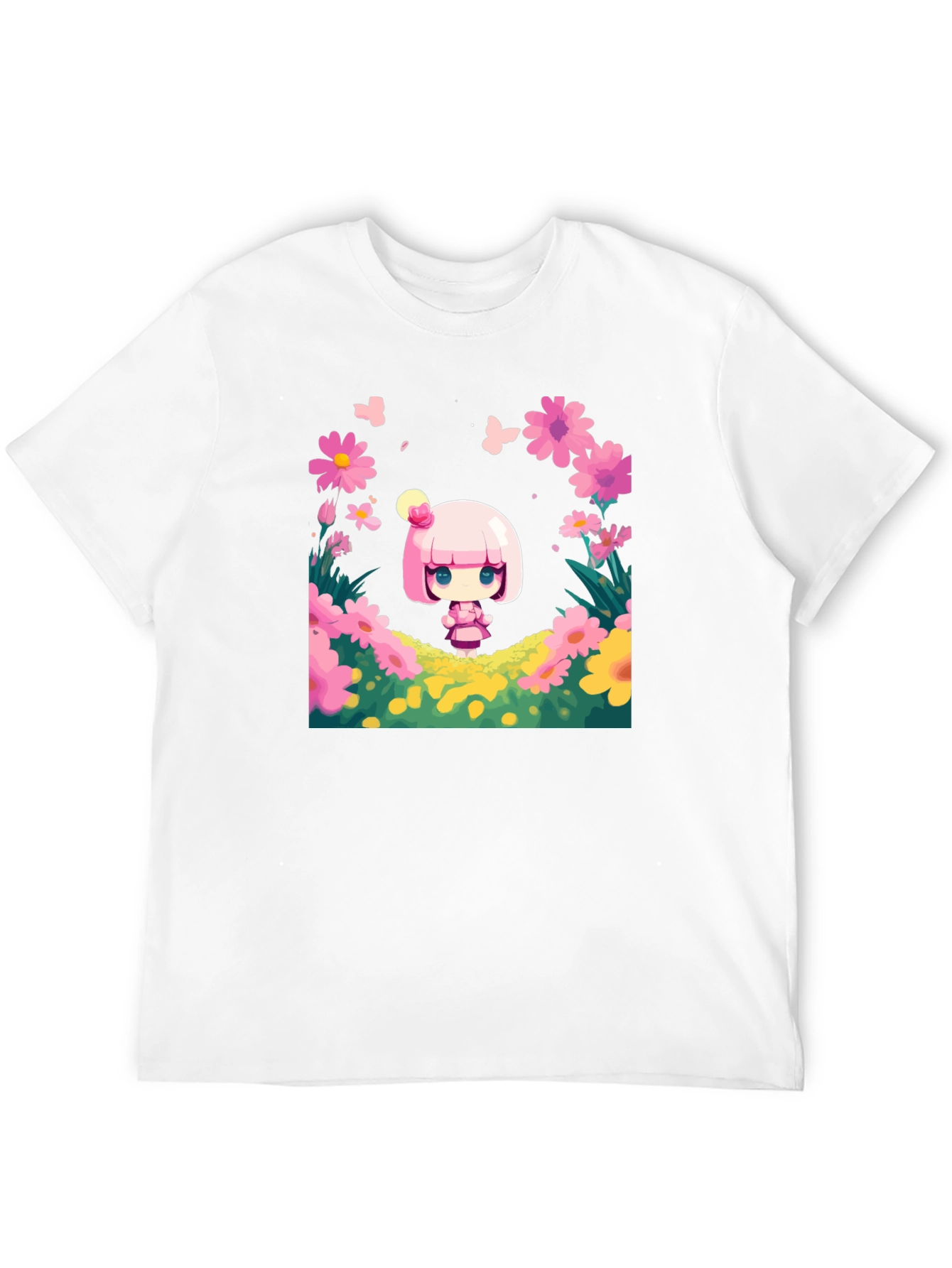 Cute Cartoon Girl Floral T-Shirt