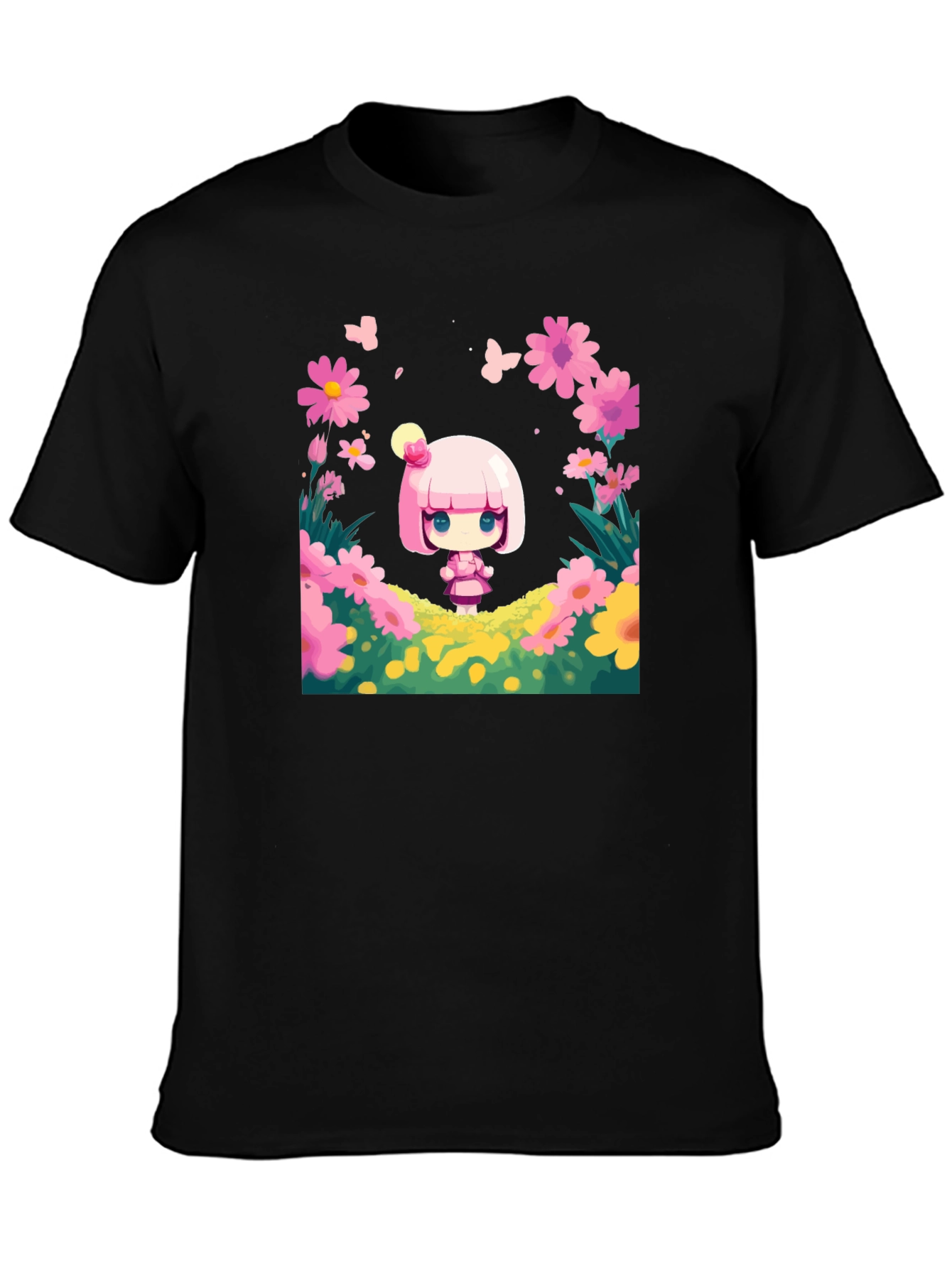 Cute Cartoon Girl Floral T-Shirt