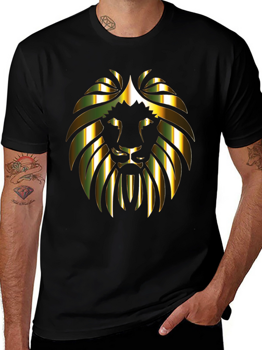 Gold Lion Graphic Print Black T-Shirt