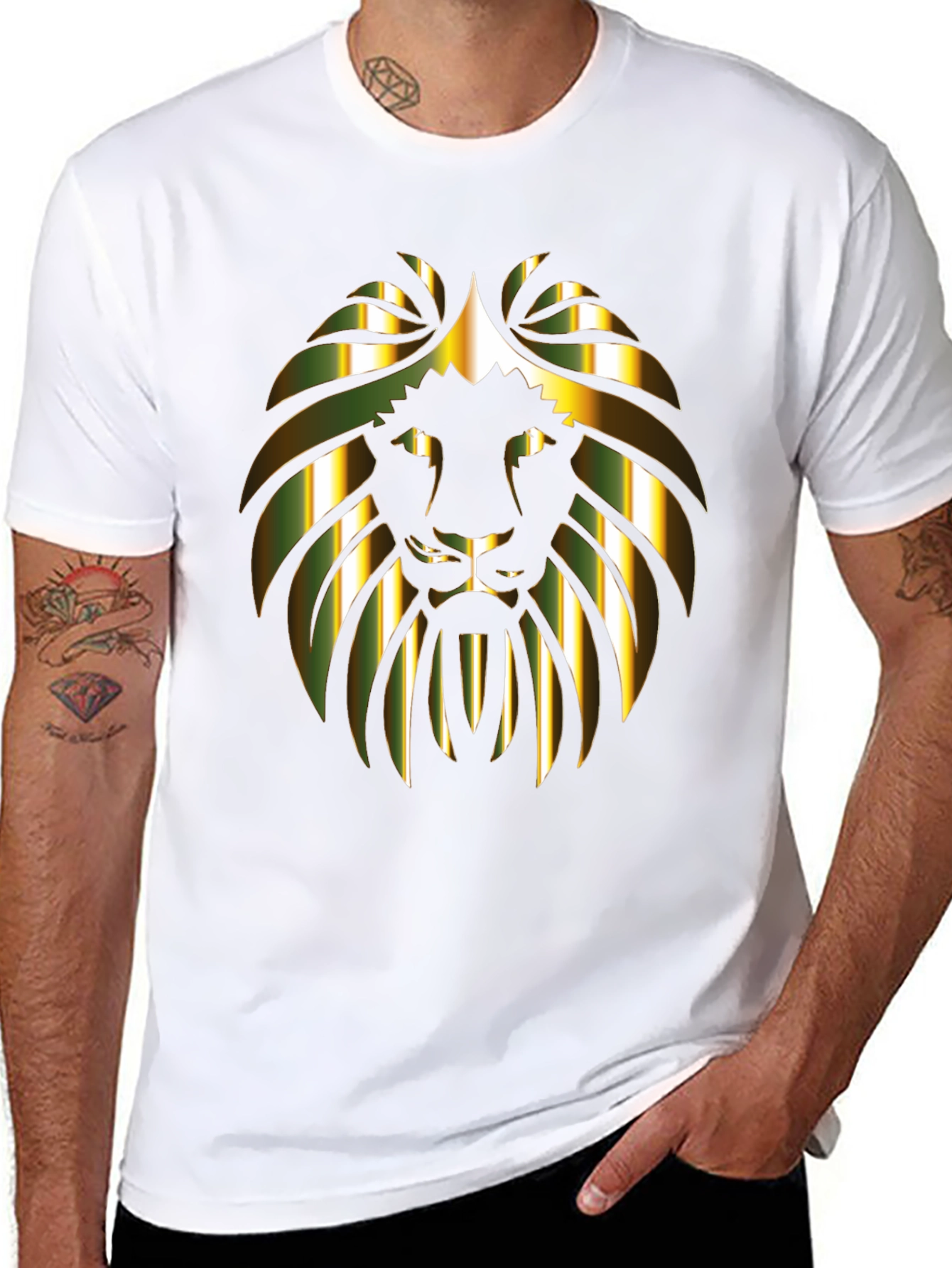 Gold Lion Graphic Print Black T-Shirt